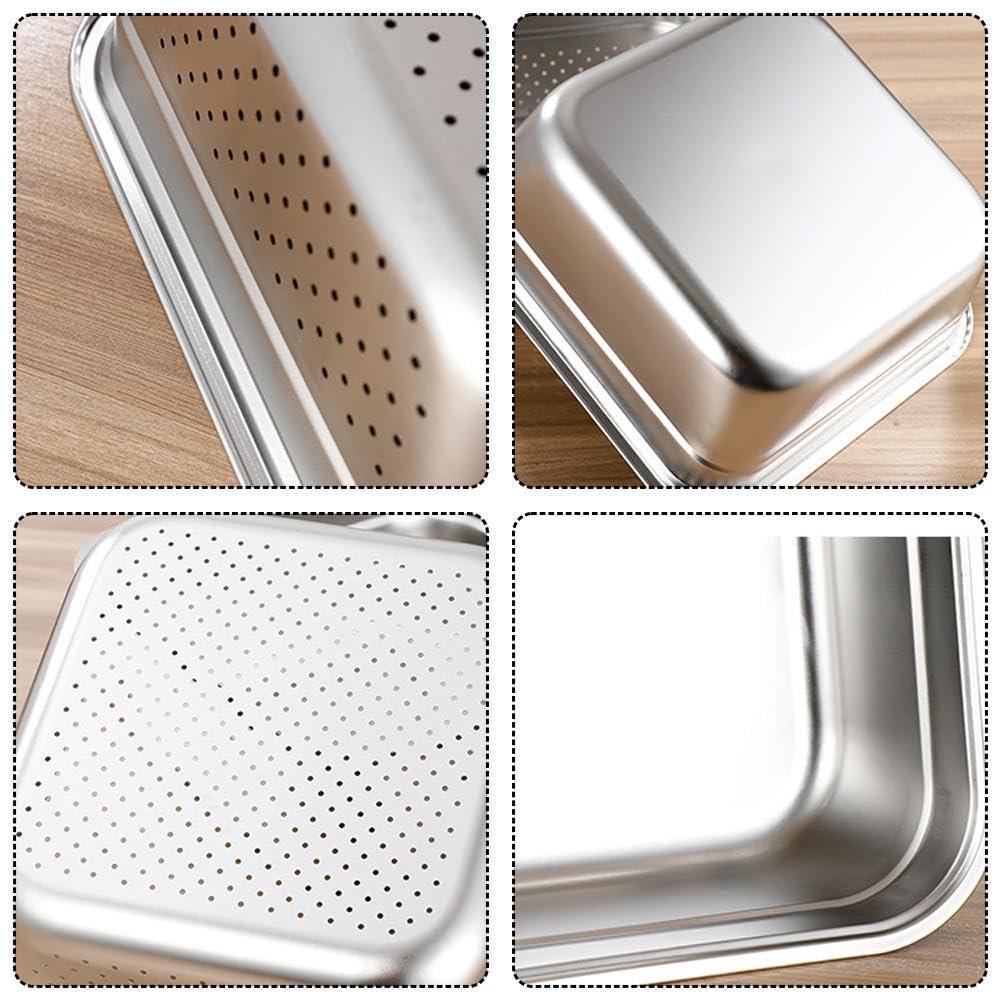 FreshCart Basics Stainless Steel Washing Up Bowl, Multi-Purpose Dish Tub for Sink, Large Square Container for Kitchen, Vegetable Washing Basin, Durable Dishpan for Home (leaky basin series)