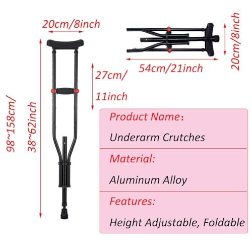 FreshCart Basics Aluminum Foldable Underarm Crutches, with Hand Grips & Rubber Tips Walking Aid, Folding Portable Walking Crutches