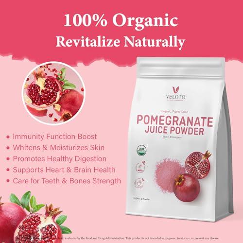 VELOTO Organic Pomegranate Juice Powder, Pure Pomegranate Powder Fruit Freeze Dried Powder, Natural Vitamin C Vegan Sweetener Superfoods for Smoothies, Yogurt & Shake, Gluten Free, Non GMO, 1 lb