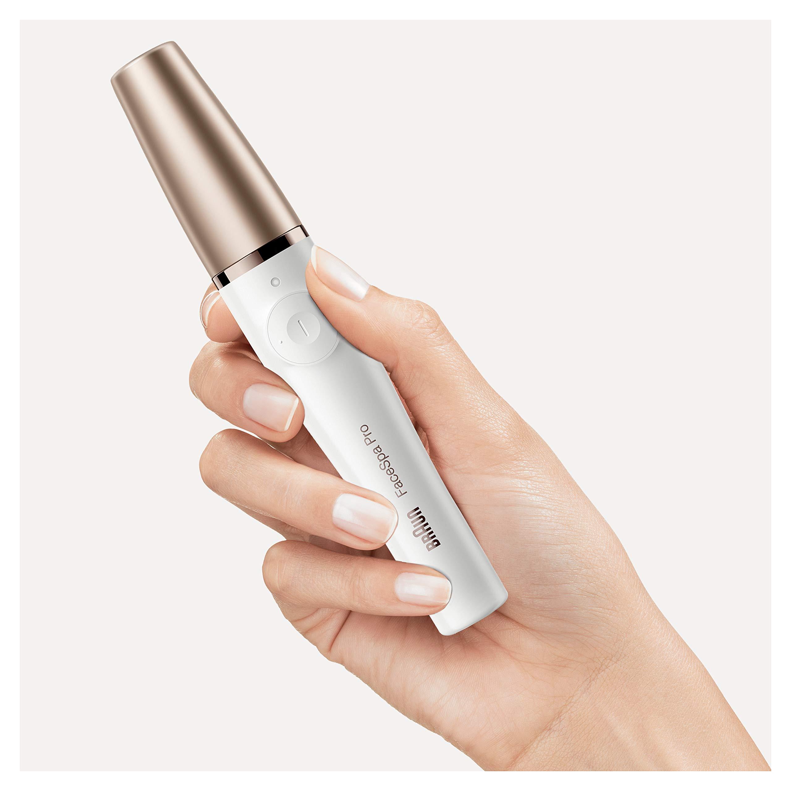 Braun Braun FaceSpa Facial Epilator for Women, Hair Removal with Facial Cleansing Brush Head, Toning Head and Charger Stand, Wet and Dry, SE912, White/Bronze