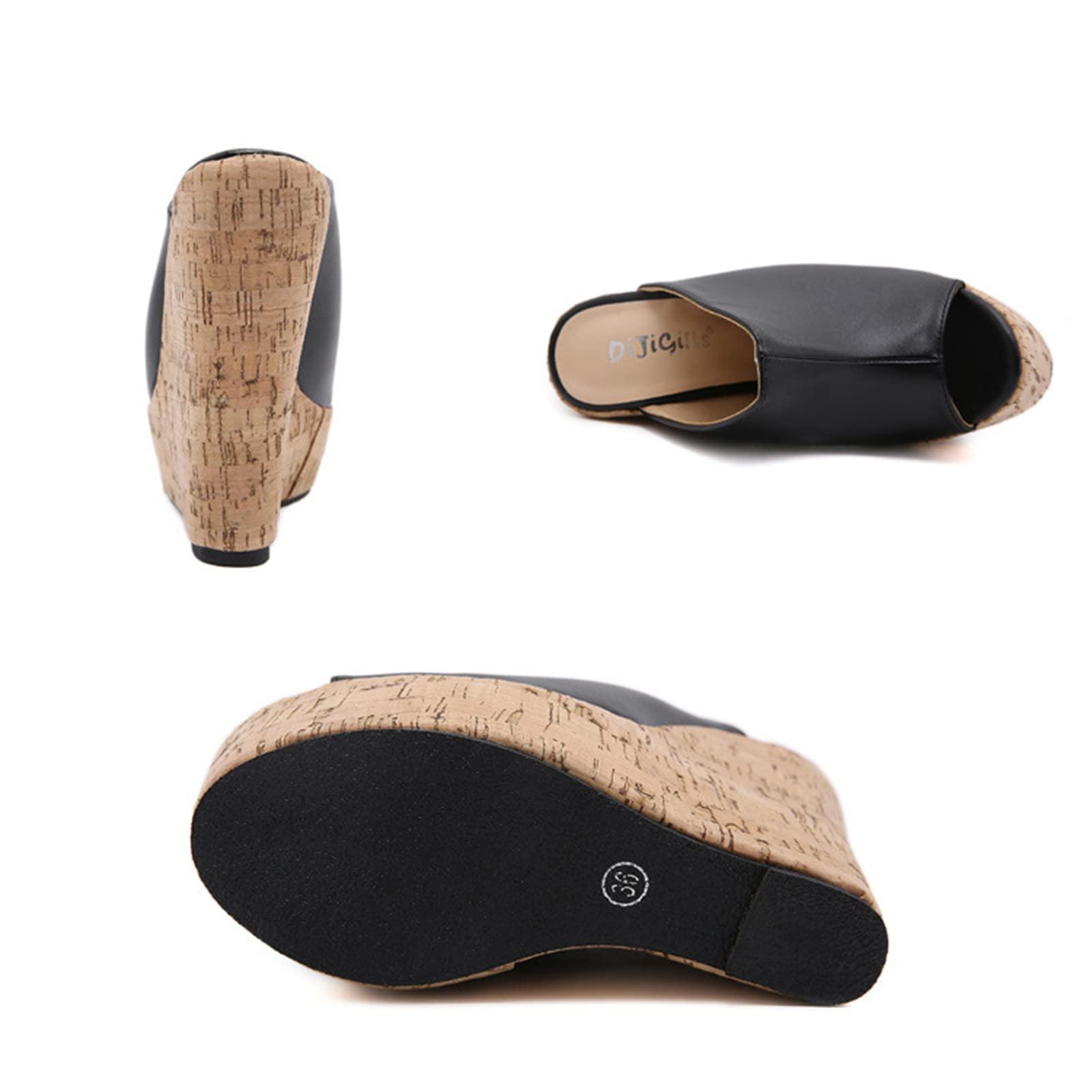 woileRQ woileRQ Women's Platforms Wedge Peep-toe Sandals,Summer Cozy Flats,Sexy Open Toe Slide,Wedding Party Dress Heeled Sandals,Black,36