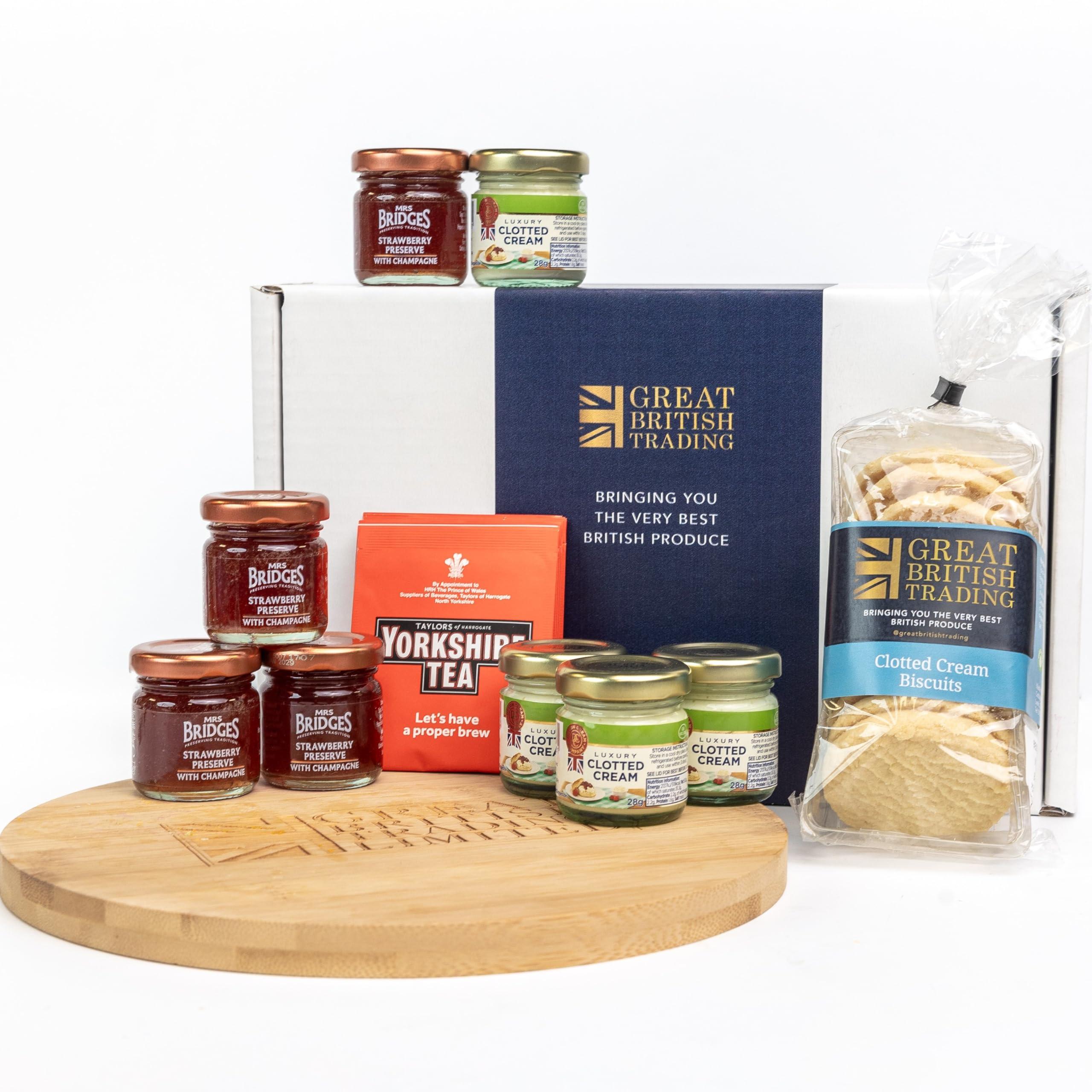 GREAT BRITISH TRADING LIMITED Afternoon Tea Gift Hamper with Scones, Strawberry Jam, Clotted Cream, Tea Bags and Shortbread, from Great British Trading