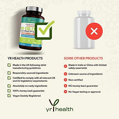 yrhealth Vegan Bio Cultures Complex - 45 Billion CFU, 15 Active Bacteria Strains - Maximum Strength Multi Strain Complex - Probiotics Women Gut Health and Men, 60 Capsules - Made in The UK by YrHealth