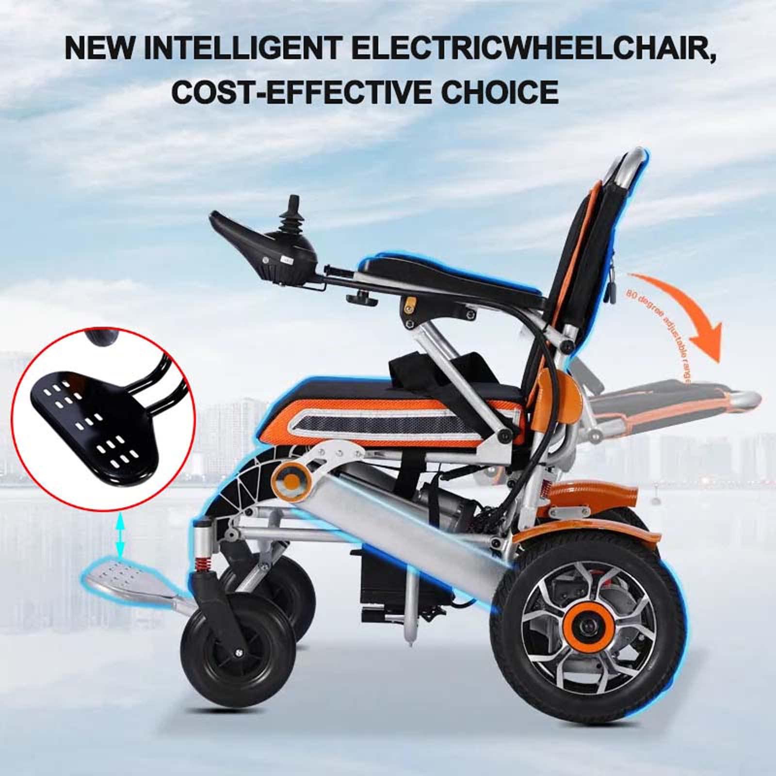 CUIOT Electric Wheelchair, 2023 New Lightweight Intelligent Foldable Electric Wheelchairs for Adults, Portable Folding Air Travel Safety Powered Wheelchair, Durable Powered Mobility Scooters,Orange