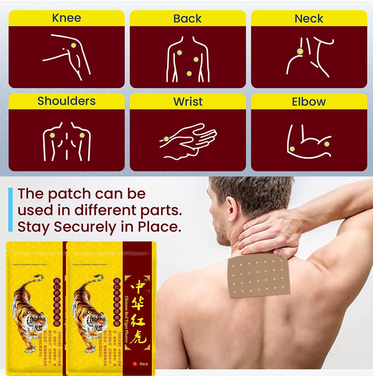 Okoneya 8 Packs - 64 Counts Tiger Patches - Chinese Red Tiger Back Patch Ultra Strength Heat Patches for Muscle Joint of Knee Shoulder Neck