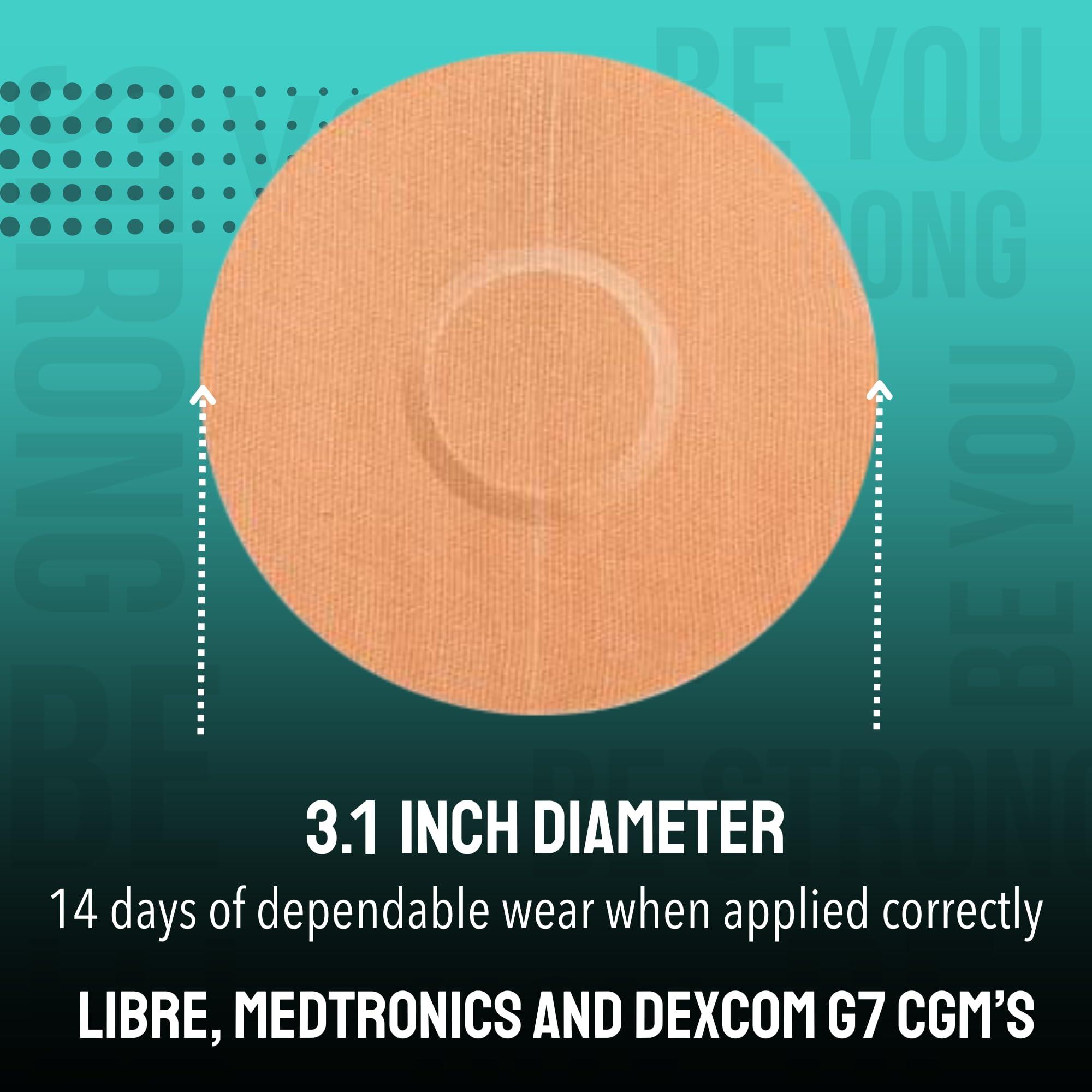 Type Strong Type Strong Adhesive Patches for Freestyle Libre 3 Sensor Covers, Libre 2, Dexcom G7, Medtronic Guardian. Pre-Cut for Sensitive Skin, Waterproof, Sweat-Resistant. 10-14 Days Protection. 20 Pack, Tan