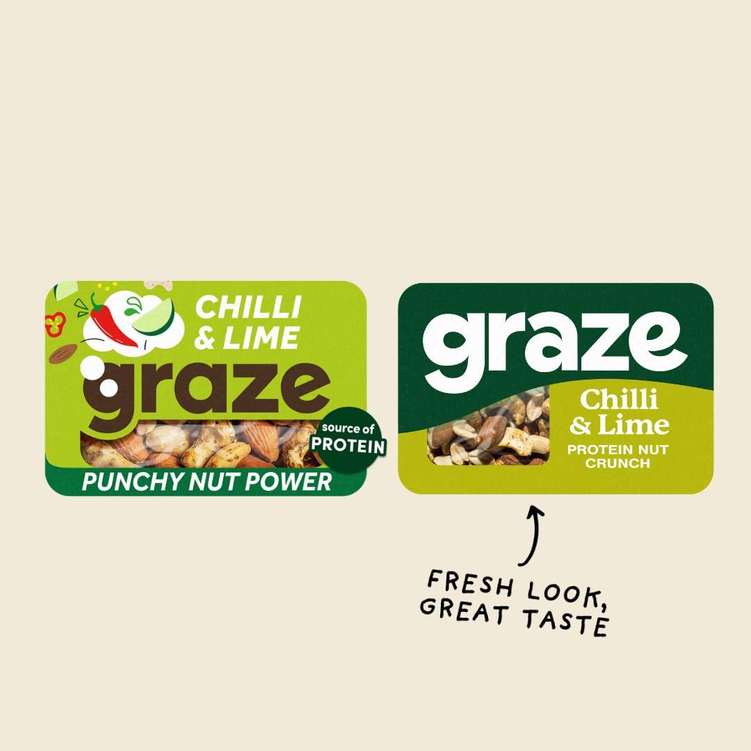 GRAZE Graze Punchy Chilli and Lime Nutty Protein Power - Vegan Snacks, Low calorie snacks - Natural Flavours - Packaging may vary - (9 x 38g Snacks)