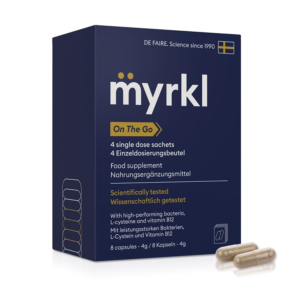 Myrkl Myrkl, Unique Formula Helps Reduce Tiredness and Fatigue | Probiotics, L Cysteine, and Vitamin B12 Helps with Morning Energy | Food Supplement, Natural, Vegan, 8 Capsules (2 in Each On-The-Go Sachet)