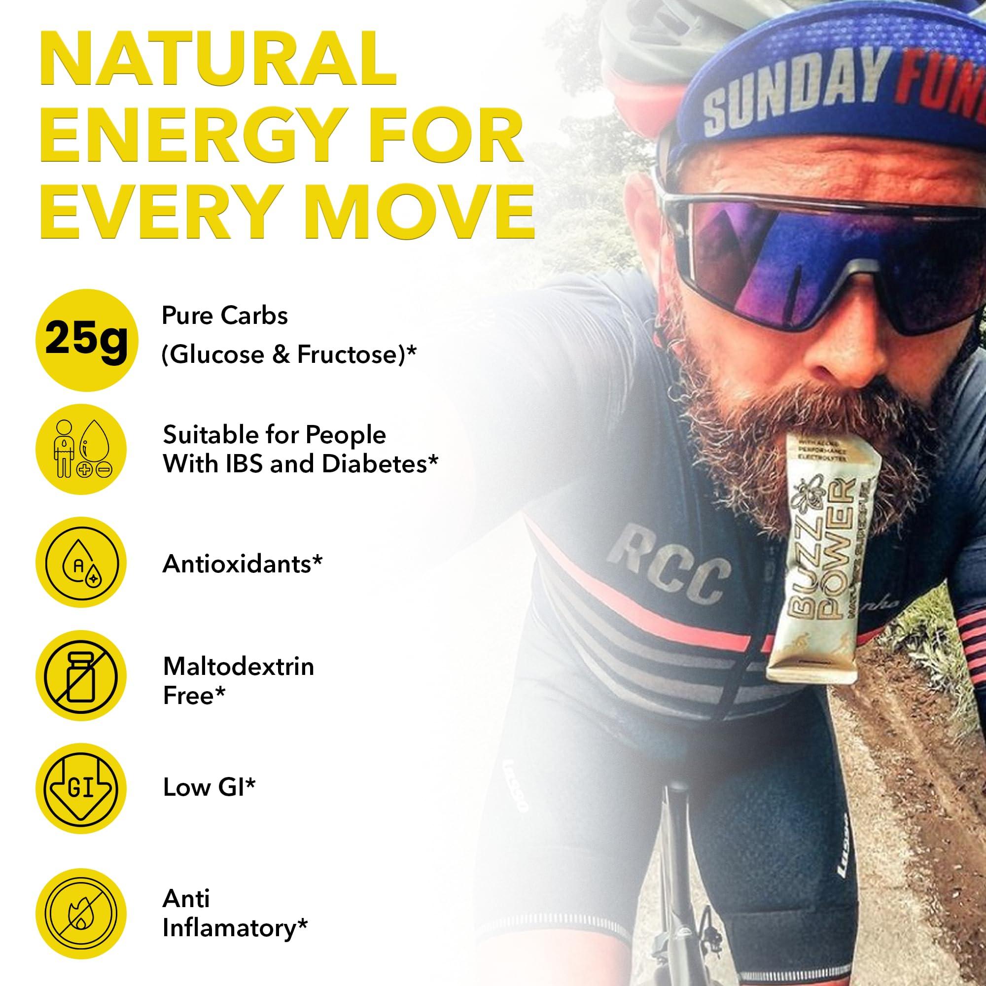 Buzz Power Buzz Power Natural Energy Gels | 25 g Glucose & Fructose Carbohydrate from Pure Organic Honey with Sports Electrolytes | Best for Exercise, Performance Endurance Sports & Outdoor Activities (20)