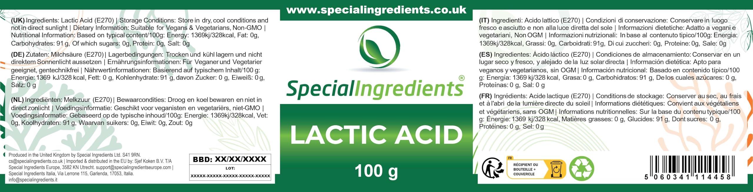 SPECIAL INGREDIENTS Special Ingredients Lactic Acid Powder 100g - Vegan Friendly Ideal for Vegan Cheese and Butter, Non-GMO - Recyclable Container