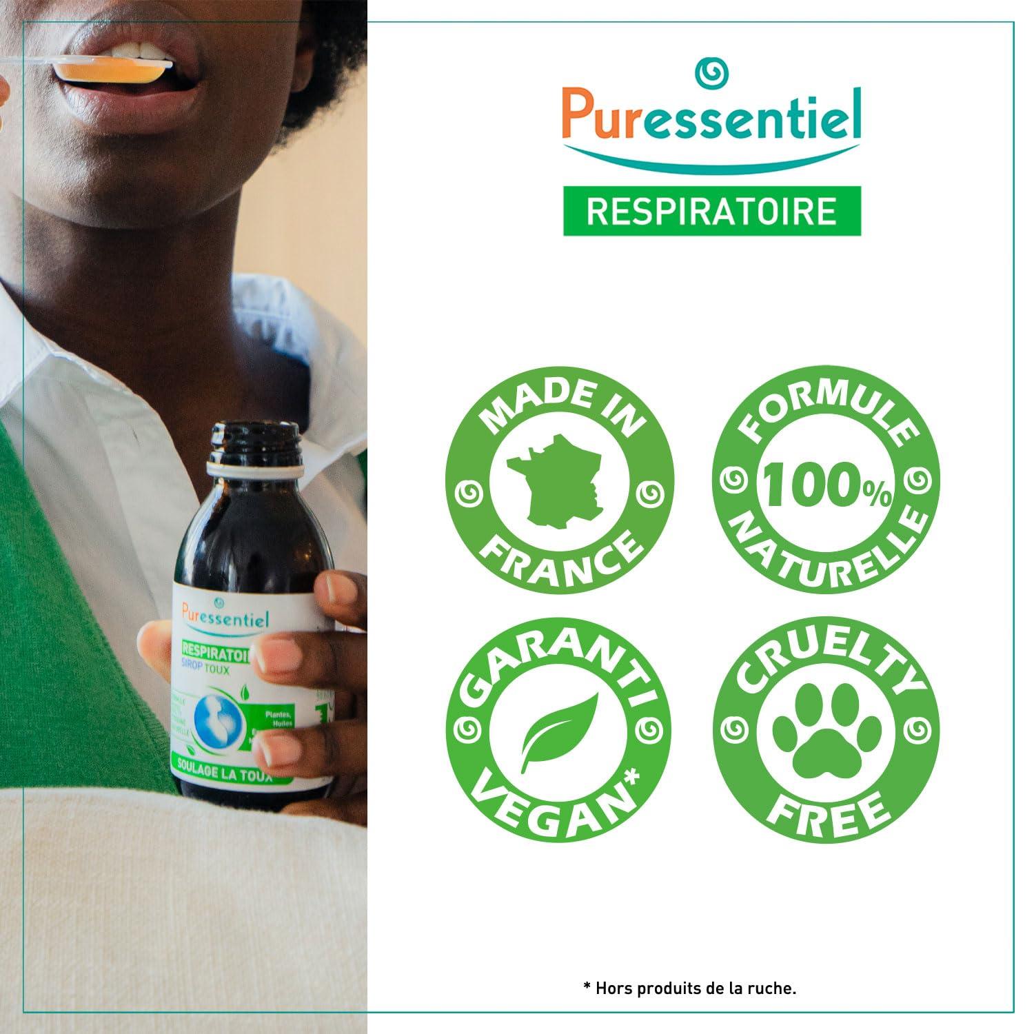 Puressentiel Puressentiel Respiratory Cough Syrup 125ml - Cough Relief For All Coughs + Cold & Flu - Chesty Cough, Mucus Cough - 100% Natural Origin Medical Device - Essential Oils & Honey - For Children Aged 12+