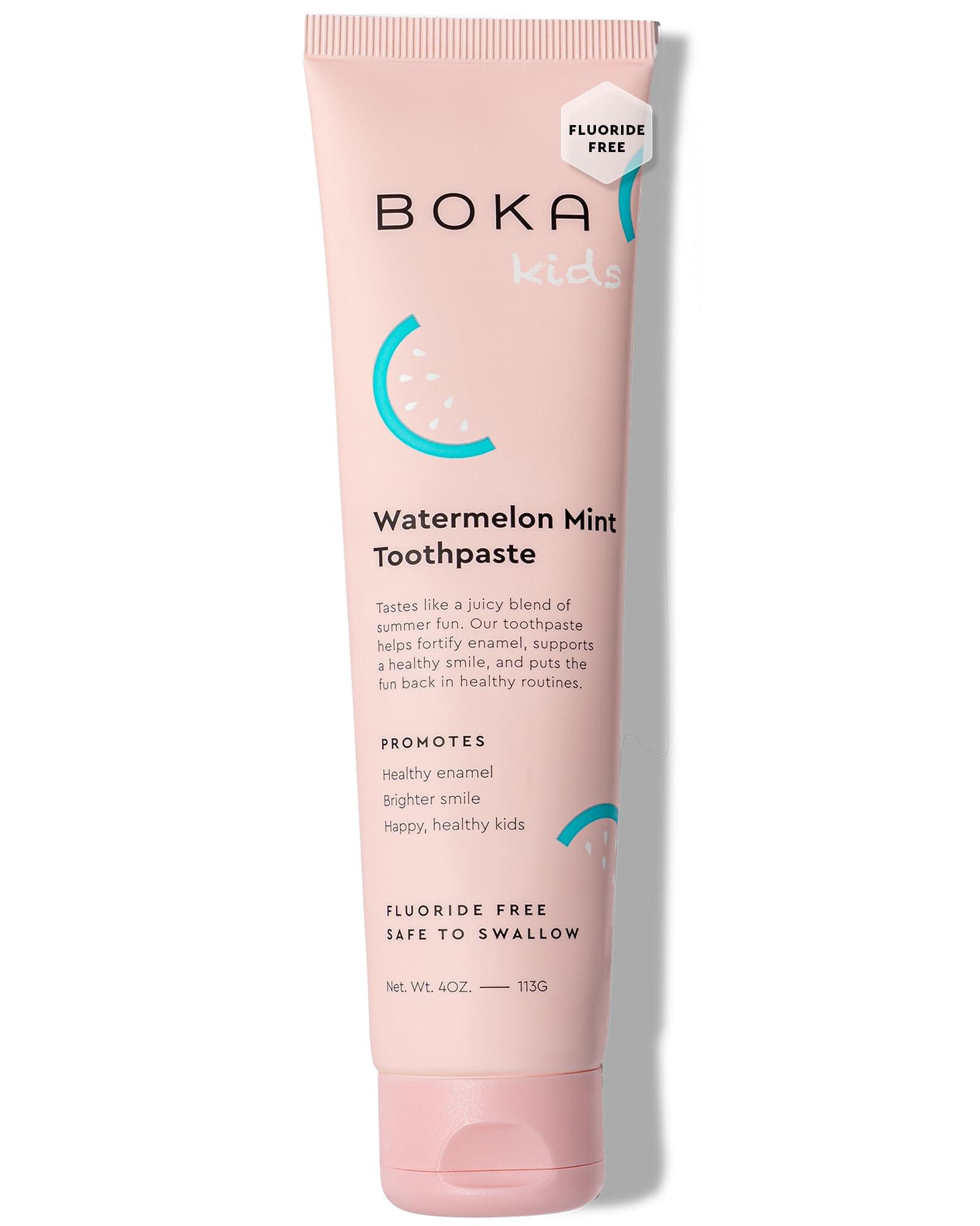 Boka Boka Natural Kids Toothpaste, Fluoride Free - Nano Hydroxyapatite for Remineralizing, Sensitive Teeth, & Whitening - Dentist Recommended Oral Care - Watermelon Mint, 120ml (Pack of 1) - Made in USA