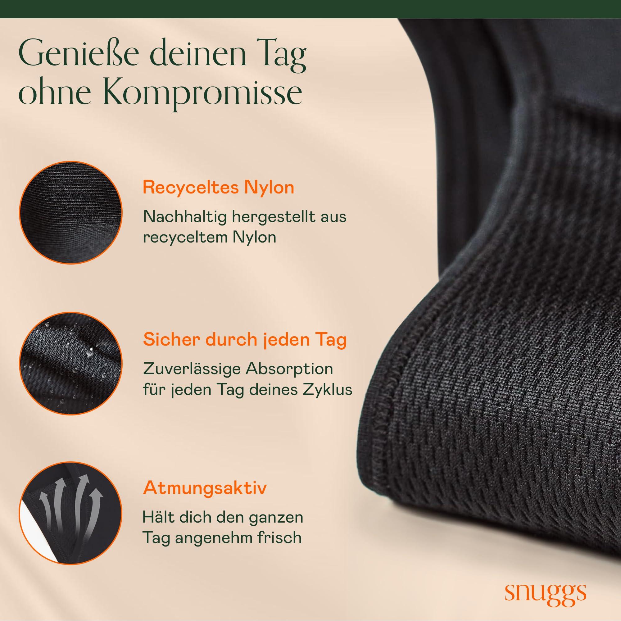 snuggs snuggs HUGGER Period Underwear for Extra Heavy Bleeding Thin and Absorbent Menstrual Underwear Made in EU Recycled Nylon Sustainable Alternative to Tampons, Sanitary Pads, Panty Liners, black, M