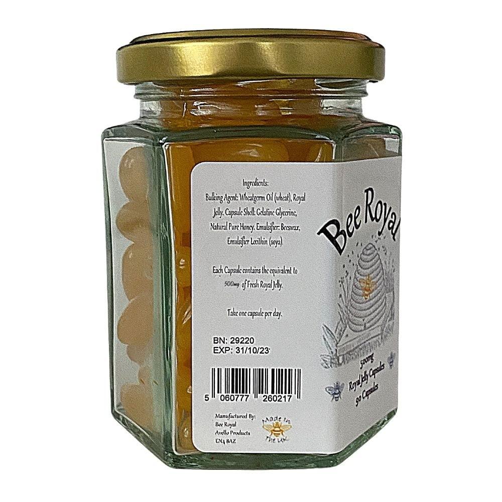 Bee Royal Bee Royal - 500mg Fresh Royal Jelly Capsules - 90 capsules of 100% fresh Queen's Jelly NOT freeze dried extract - supports immune system, fertility, energy management, reduces tiredness & fatigue