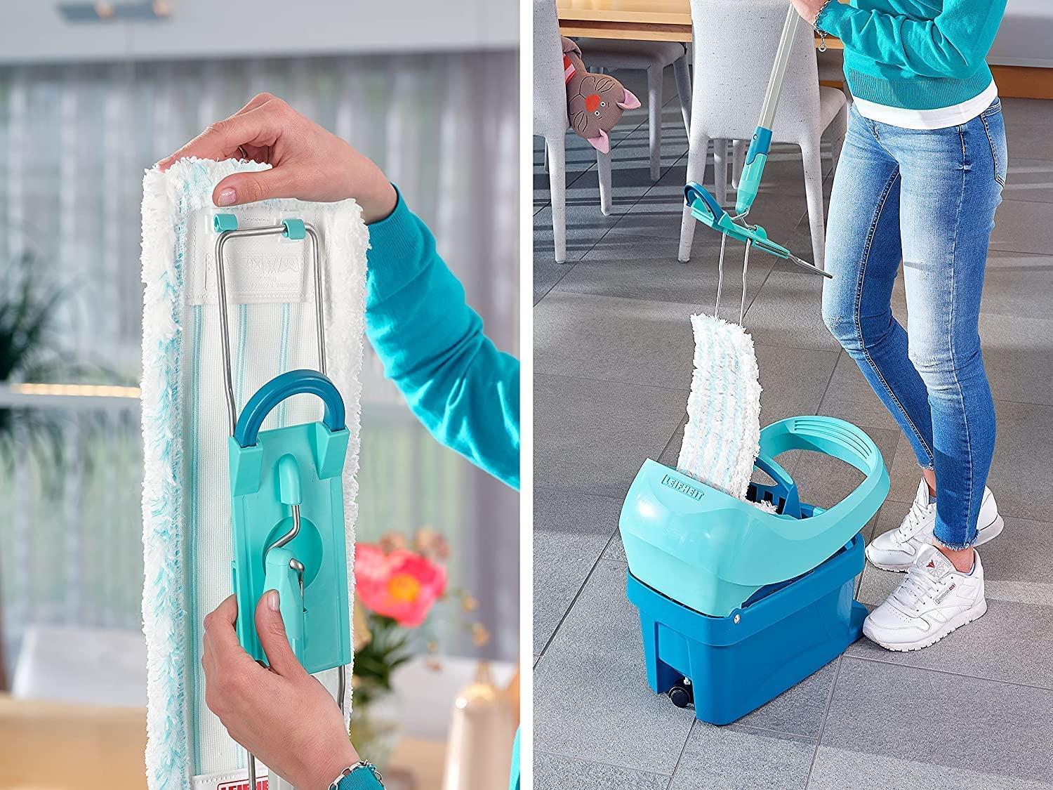 Leifheit Leifheit Profi XL Micro Fibre Mop, Deluxe 46 cm Large Flat Mop Head, Floor Mop, Sturdy 3 Part Handle, Easy Steering, Thick Micro Fibre for highlyEffective Cleaning, Turquoise