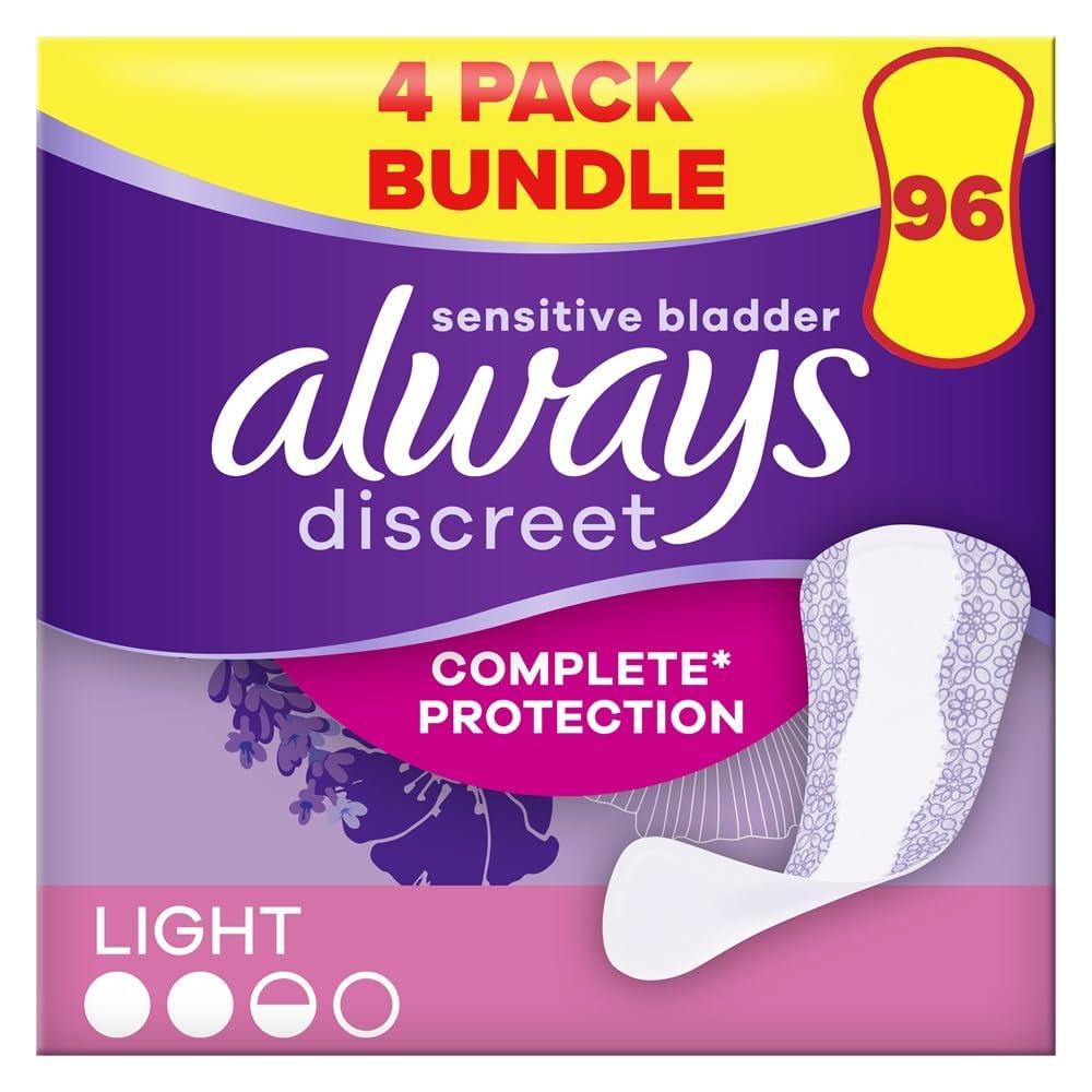 Always Discreet Always Discreet Incontinence Panty Liners For Women, Normal 96 Liners (24 x 4 Packs) SAVING PACK, Complete Protection, for Bladder Leak, Thin And Discreet, Odour Neutraliser