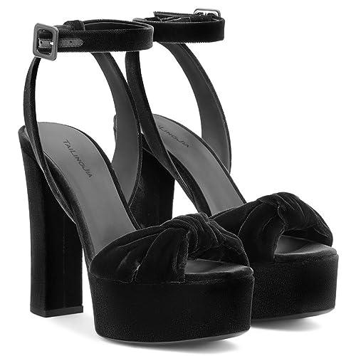 WOkismD WOkismD Platform Heels for Women Platform Sandals Womens Chunky Heel Open Toe Pumps Ankle Strap Bowknot slingback Block Heeled Sandals Wedding Party Dress Shoes,Black,34