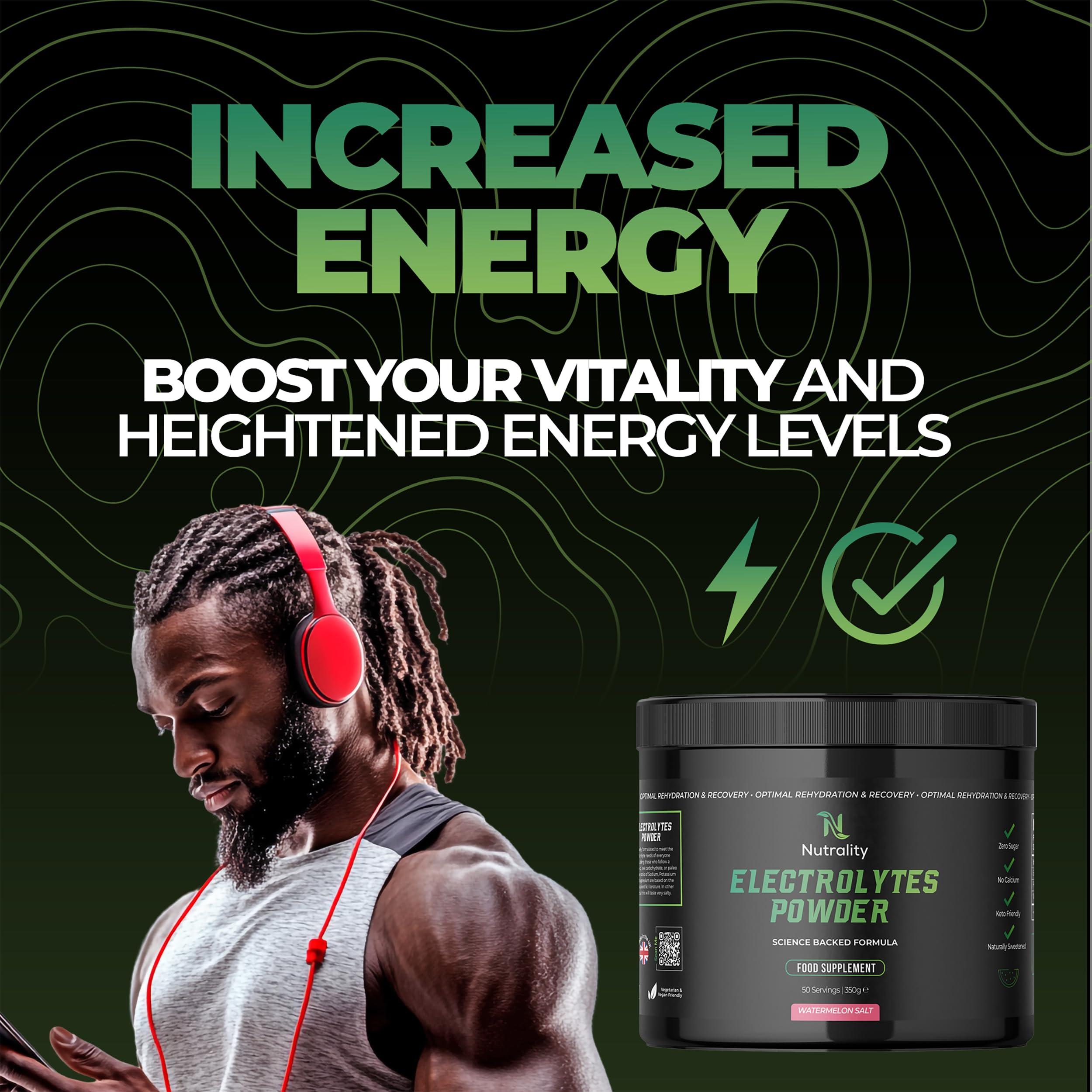 Nutrality Nutrality Electrolytes Powder 350g | Vegan | Sugar, Calcium & Artificial Flavour Free | Keto Electrolytes, Paleo Hydration | 1000mg Sodium, 200mg Potassium & 60mg Magnesium | 50 Servings | Watermelon