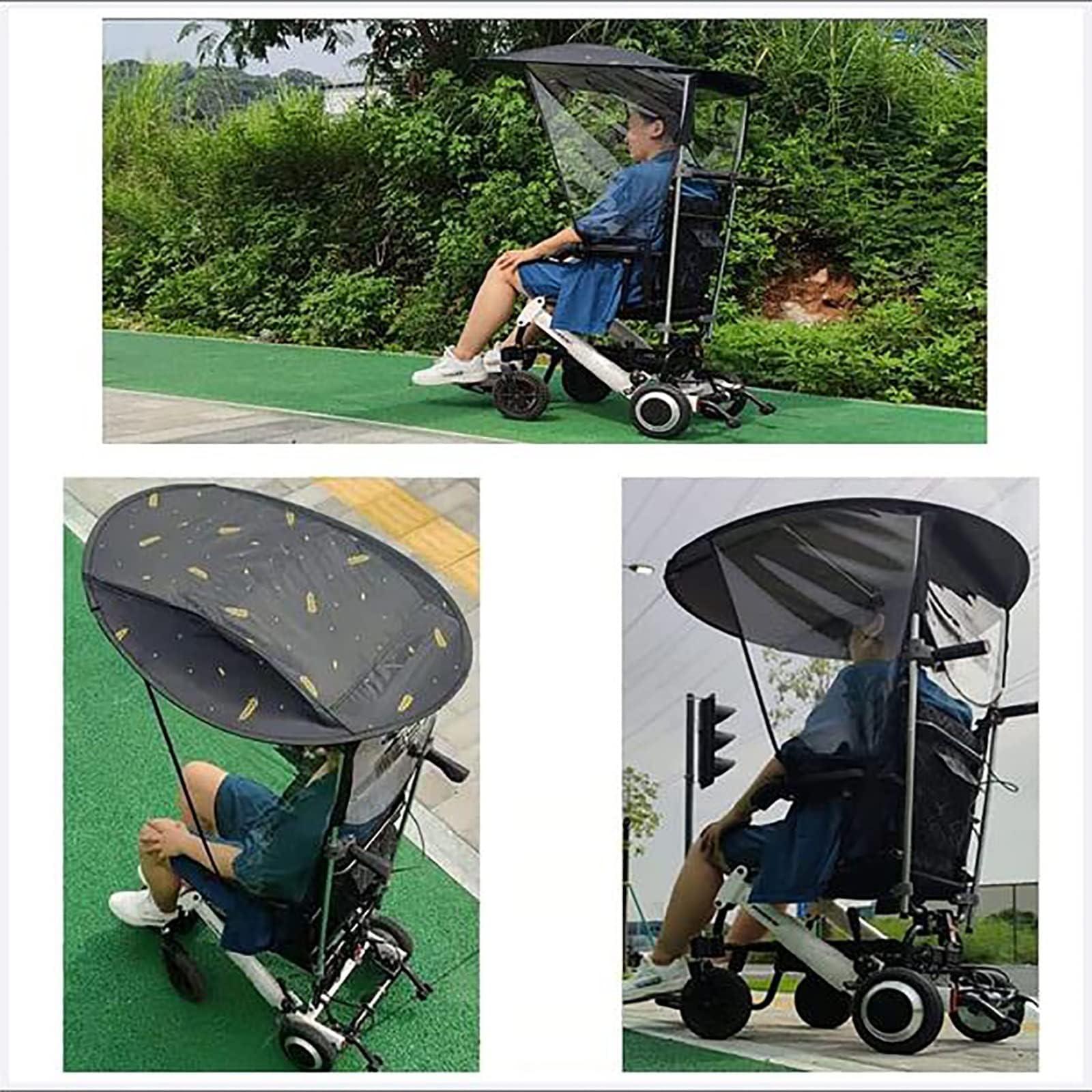 HFGN HFGN Universal Electric Wheelchair Umbrella Canopy Awning, Adjustable Outdoor Umbrella Holder Sun Shade Rain Cover, Black, Polyester, Nylon, Water-Resistant, For Most Wheelchairs