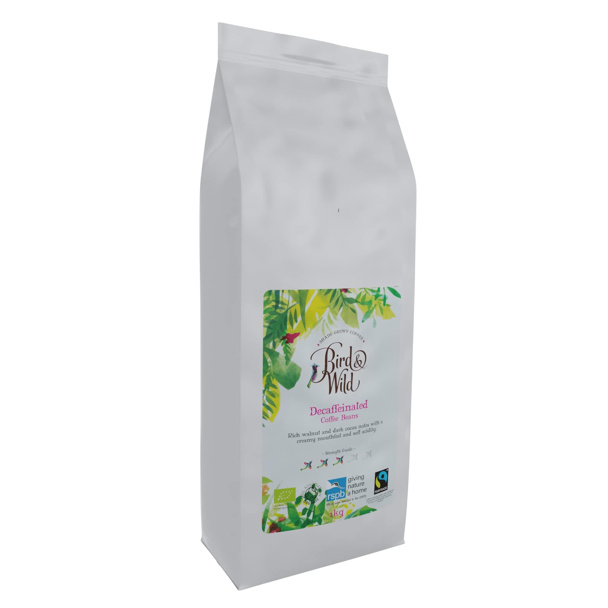 Bird & Wild Fairtrade Organic Decaf Coffee Beans 1kg - Swiss Water Decaffeinated Process - All Coffee Machines - Bird & Wild Coffee - Donation to RSPB - Strength 3 - Medium Roast - 100% Arabica