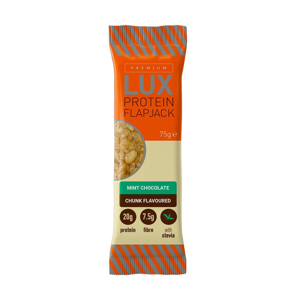 Bodybuilding Warehouse Premium LUX Protein Flapjack Bars - High Protein, Low Sugar Snack Bodybuilding Warehouse - Mint Chocolate Chunk (24 x 75g)