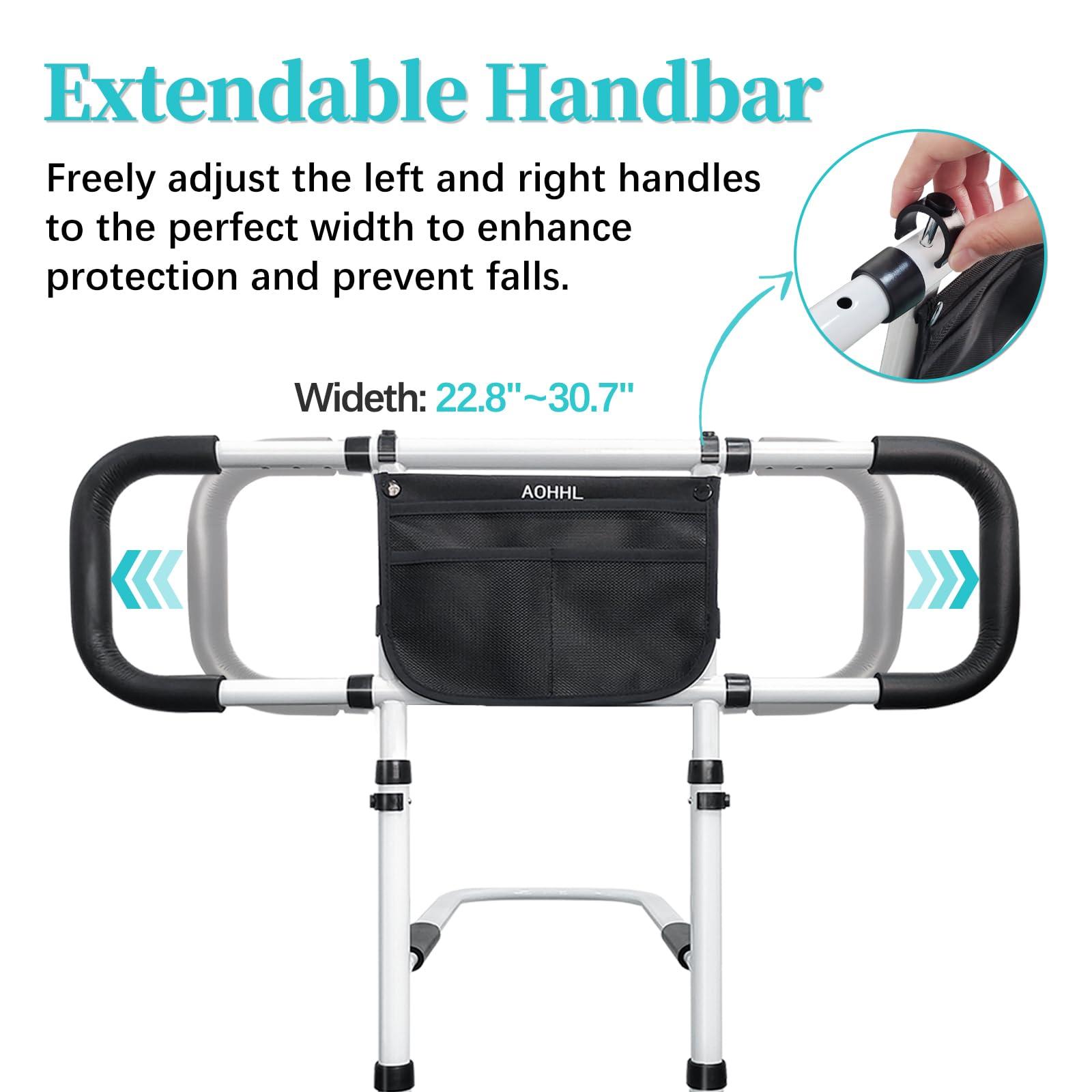 AOHHL Bed Rails for Elderly Adults Safety with Adjustable Heights Storage Pocket Assist Support Side Railings for Seniors Citizens Slides Under Mattressbed Cane Bed Guard Bed Handles Bars (White)