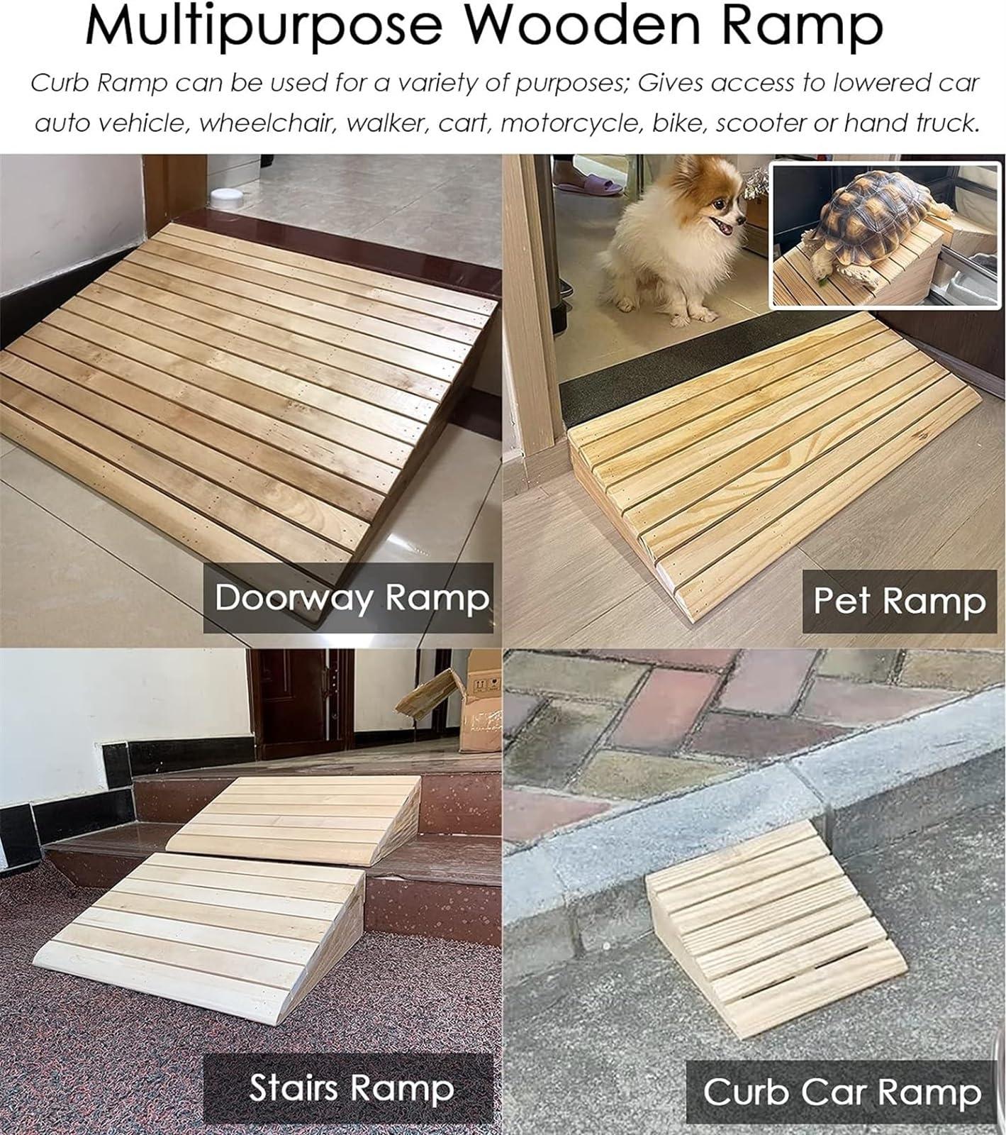 FreshCart Basics Threshold Ramp Set of 2 Stair Ramp Moving - Sturdy Wood Step Ramp for Doorways - Portable Wheelchair Threshold Ramp Entry Slope - Load 600 Lbs