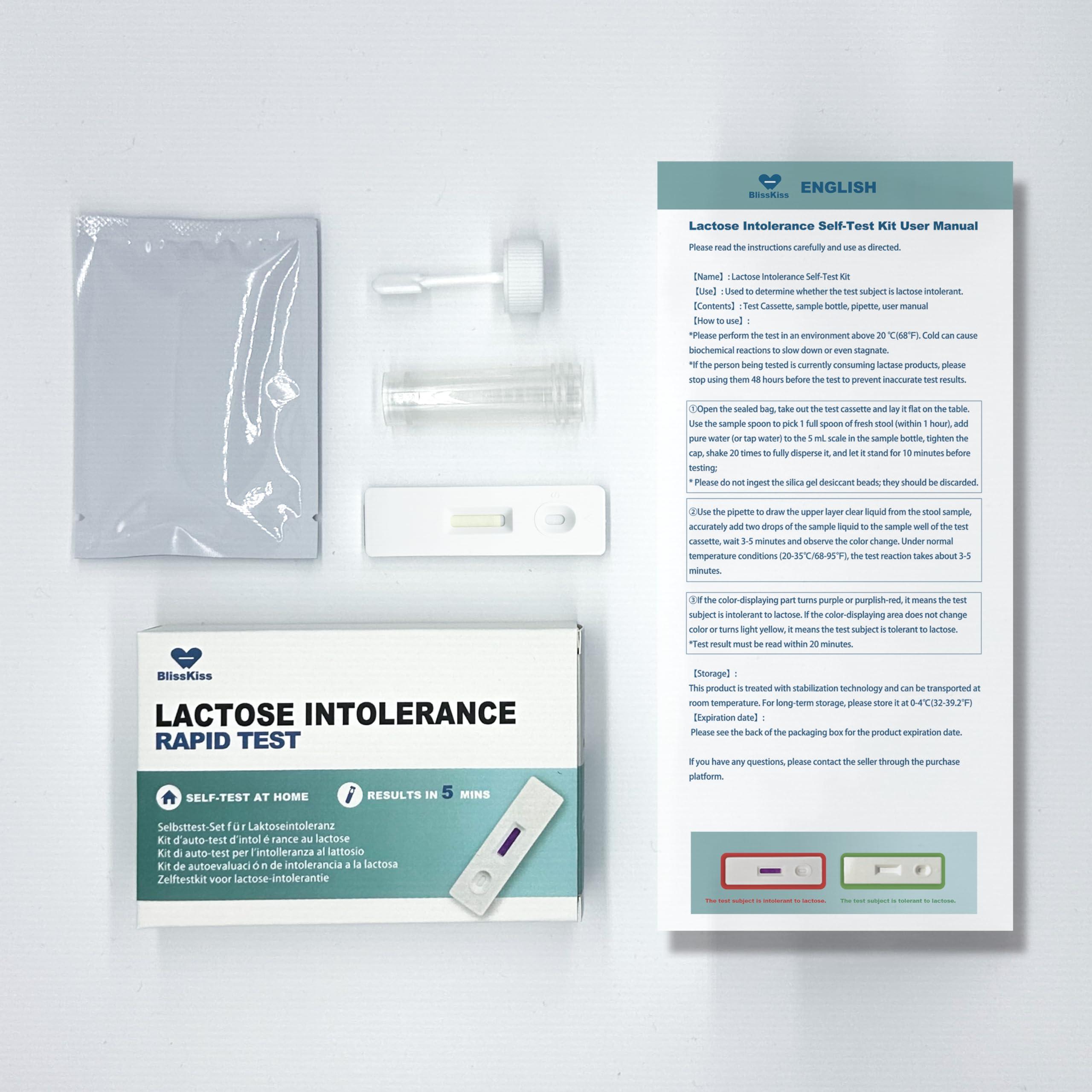 BlissKiss BlissKiss Lactose Intolerance Test Kit - Quick, Accurate Home Self-Test Kit for Infants & Adults, Includes Multi-Language Instructions, 5-Min Results, Easy 4-Step Process