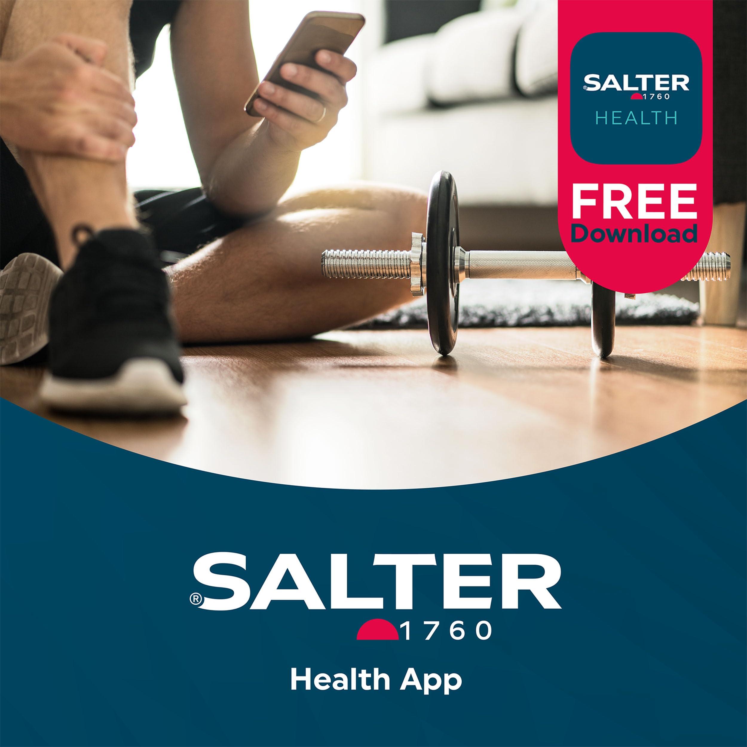Salter Salter SA00432GFEU6 Bathroom Smart Scale Bluetooth Digital Scale, 200kg, Measure Weight, Body Fat/Water, Muscle/Bone Mass, BMI/BMR, 8 User Memory, Connect to Phone with Free Salter Health App, Grey