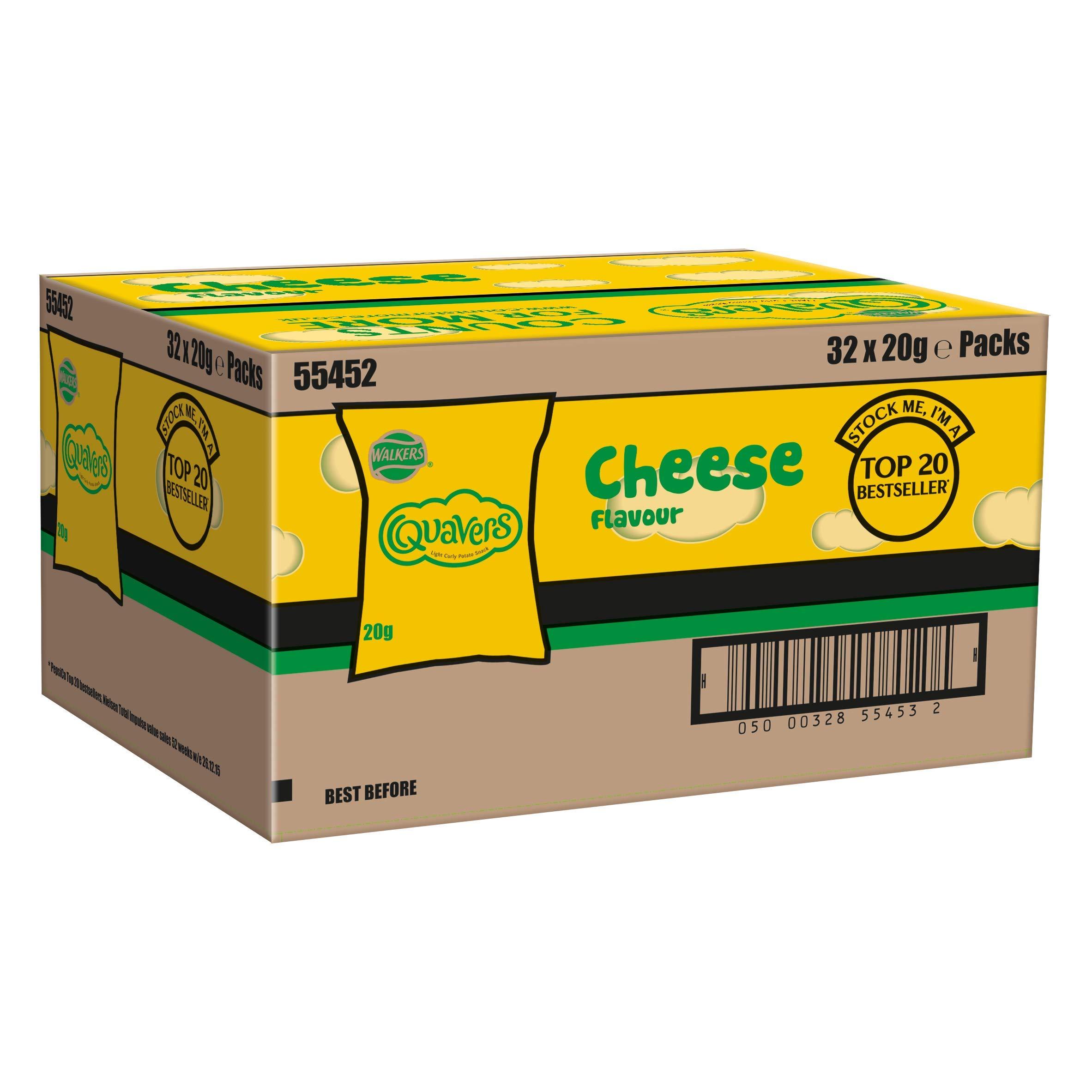 Walkers Walkers Crisps Squares Cheese and Onion Snacks Box, 27.5 g (Case of 32) (Packaging may vary) & Crisps Quavers Cheese Snacks Box, 20 g (Case of 32)