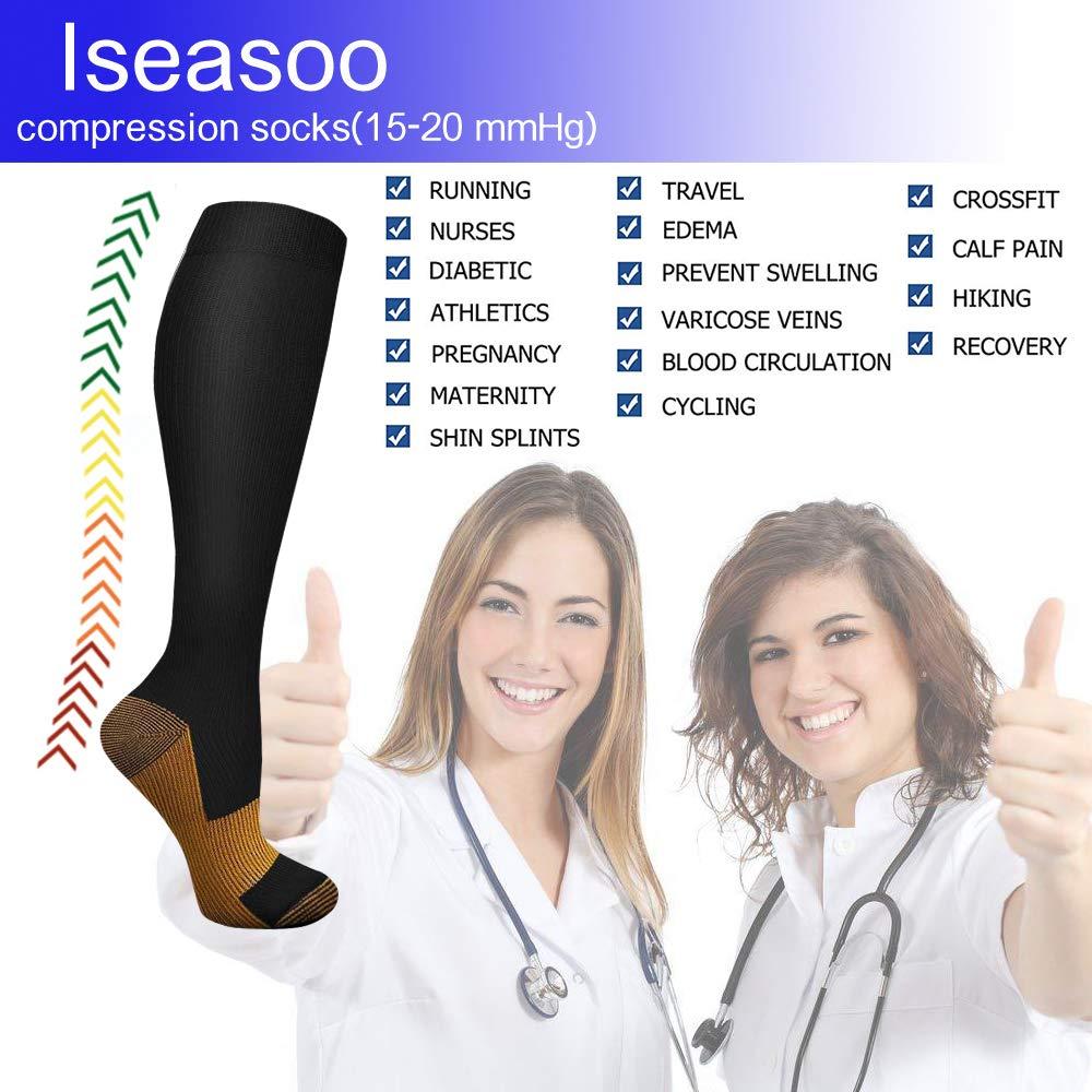 Iseasoo Iseasoo Copper Compression Socks For Men & Women Circulation-Best For Running Hiking Cycling 15-20 mmHg