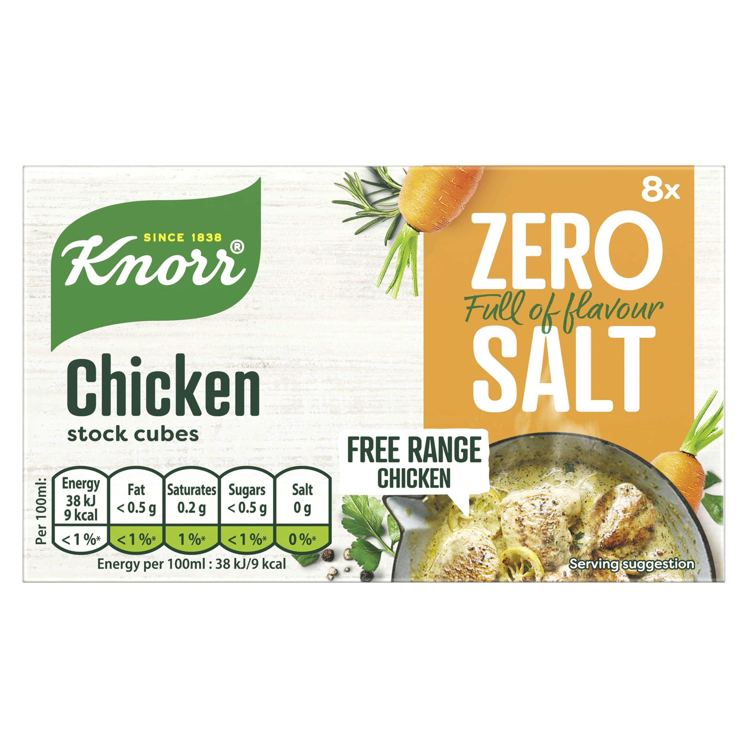 Knorr Knorr Zero Salt Chicken Stock Cubes pack of 32 lactose- and gluten-free for delicious, zero-salt chicken dishes 9 g