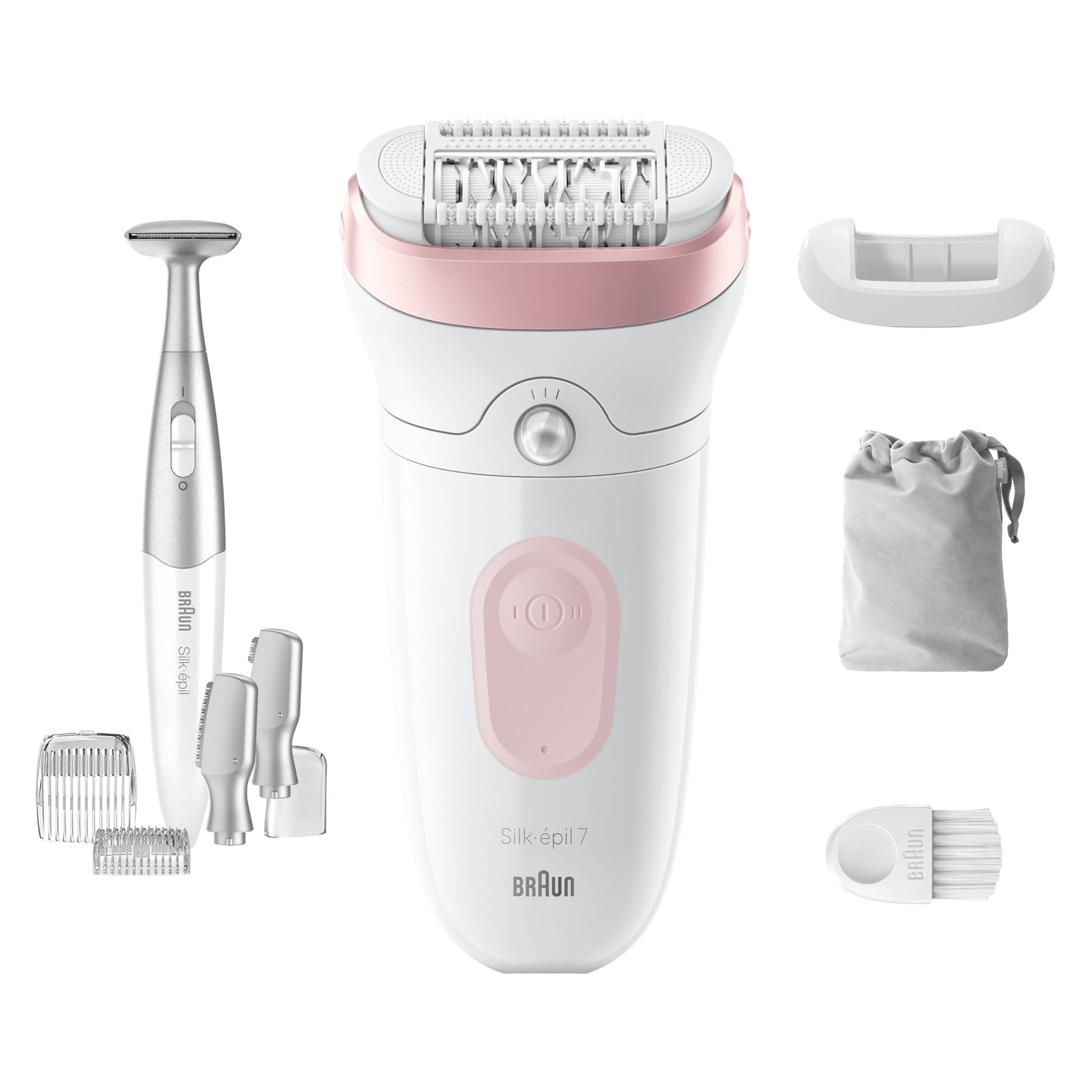 Braun Braun Silk-pil 7 Epilator with Wide Head for Easy Hair Removal, Braun Epilator for Women, Wet & Dry, Lasting Smooth Skin, Bikini Trimmer Women, 7-210, White/Flamingo