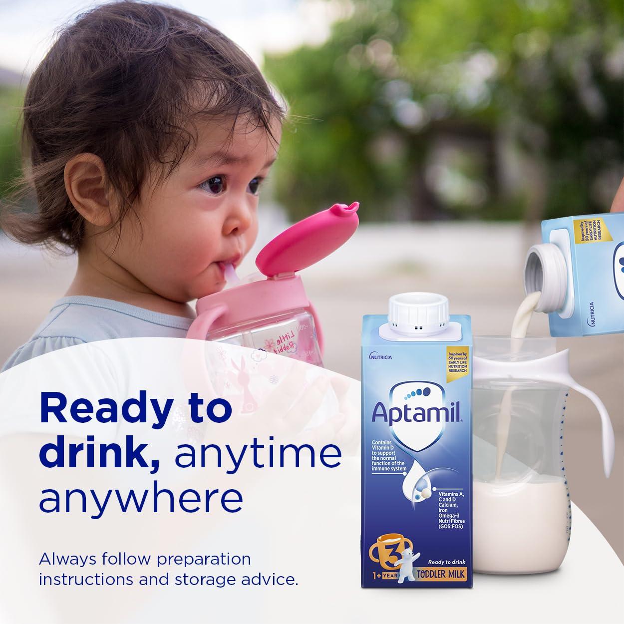 Aptamil Aptamil 3 Toddler Baby Milk Ready to Use Liquid Formula, 1-3 Years, 200ml (Pack of 15),package may vary