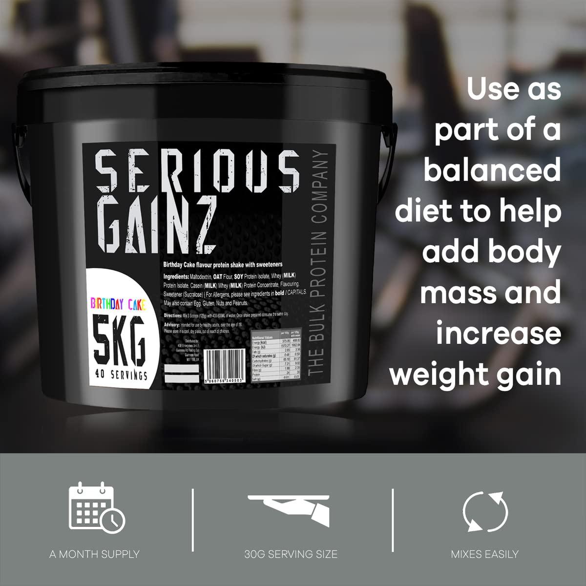 The Bulk Protein Company The Bulk Protein Company, SERIOUS Gainz - Whey Protein Powder - Weight Gain, Mass Gainer - 30g Protein Powders (Birthday Cake, 5kg)