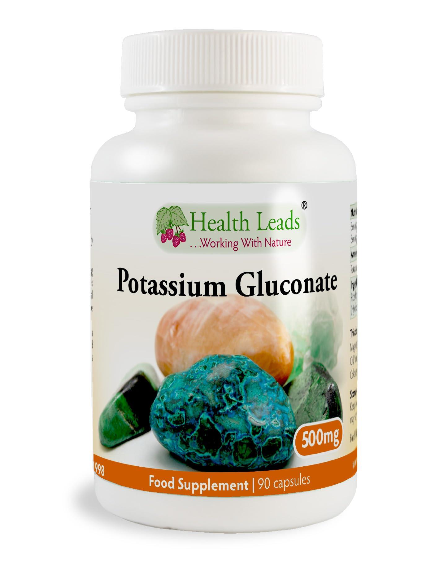 Health Leads ...Working With Nature Potassium Gluconate 500mg x 90 Capsules (100% Additive Free Supplements)