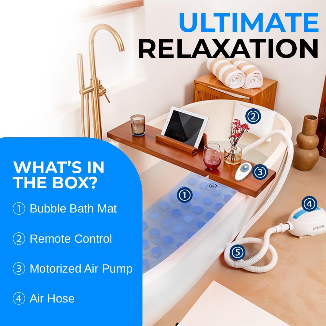 SereneLife Portable Spa Bubble Bath Massager - Thermal Spa Waterproof Non-Slip Mat with Suction Cup Bottom, Motorized Air Pump & Adjustable Bubble Settings - Remote Control Included - Serenelife AZPHSPAMT22