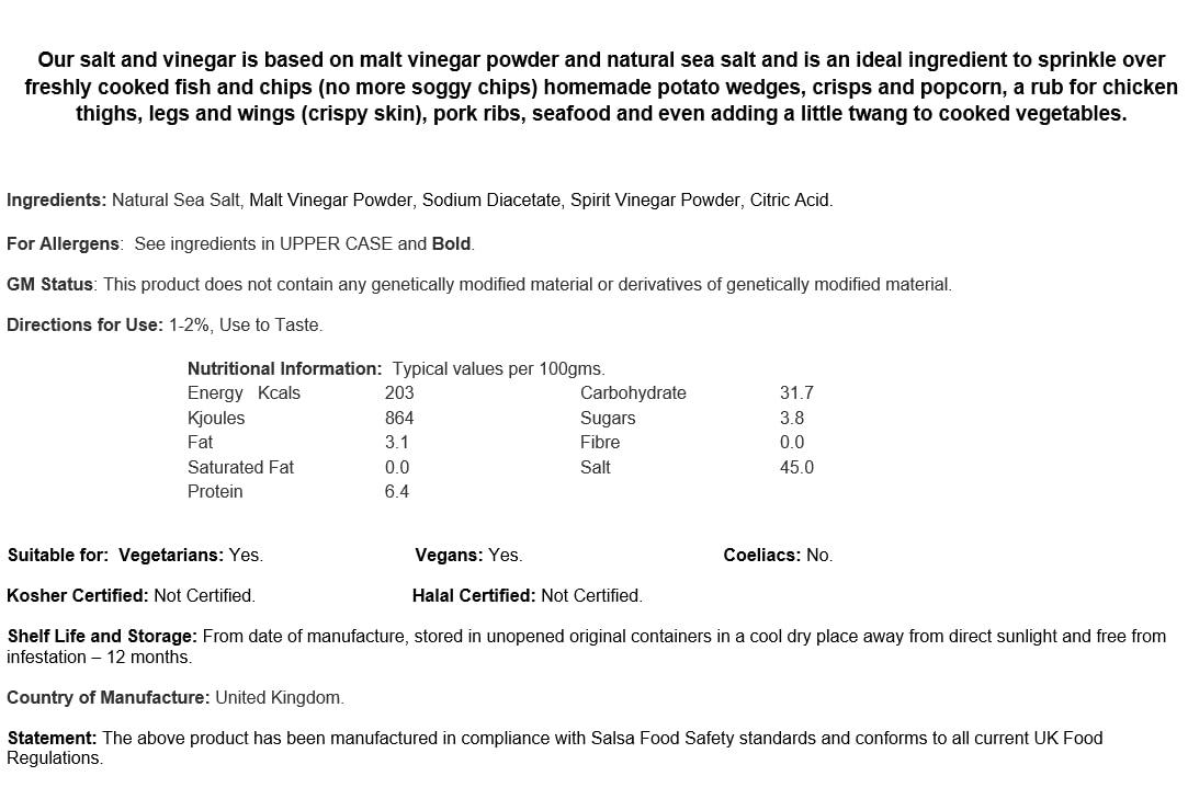 Taste Sensation Salt & Vinegar Seasoning - 500g Resealable Pouch