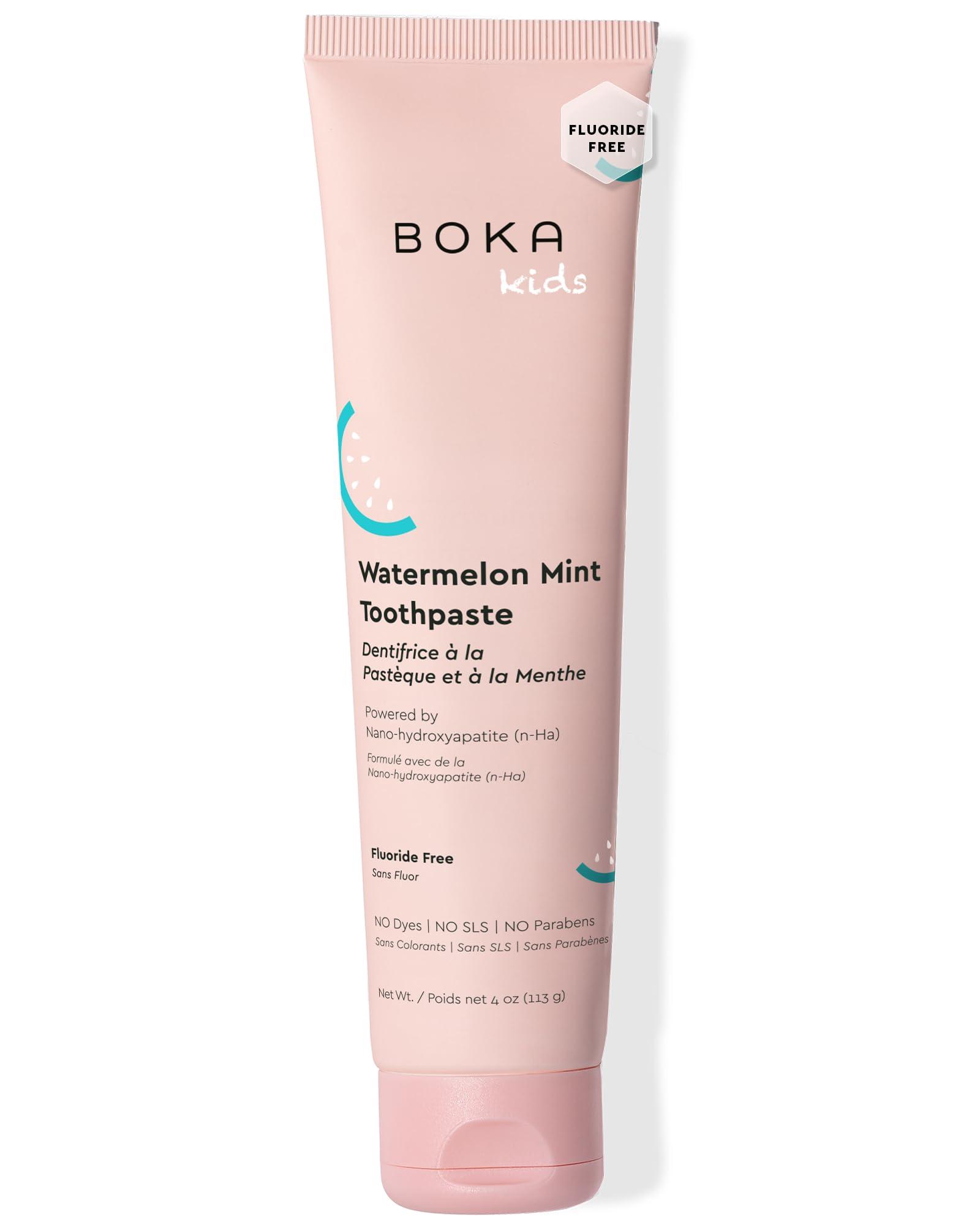Boka Boka Natural Kids Toothpaste, Fluoride Free - Nano Hydroxyapatite for Remineralizing, Sensitive Teeth, & Whitening - Dentist Recommended Oral Care - Watermelon Mint, 120ml (Pack of 1) - Made in USA