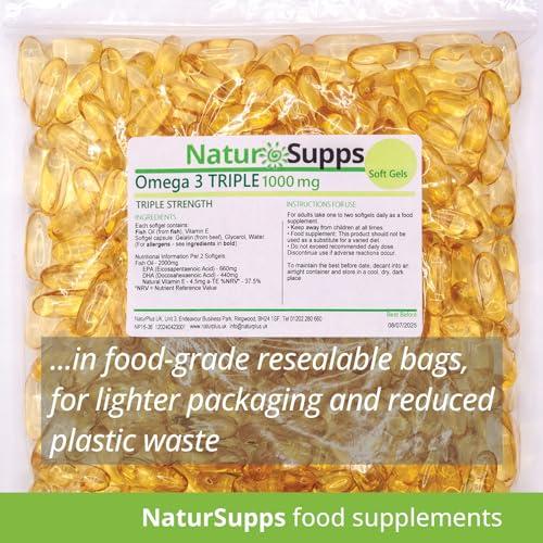 Natur Supps Natur Supps Omega 3 Fish Oil - 2000mg (2 Capsule Serving), Pack of 365 1000mg Softgel Capsules, Pure Fish Oil Giving 660mg EPA & 440mg DHA per Serving