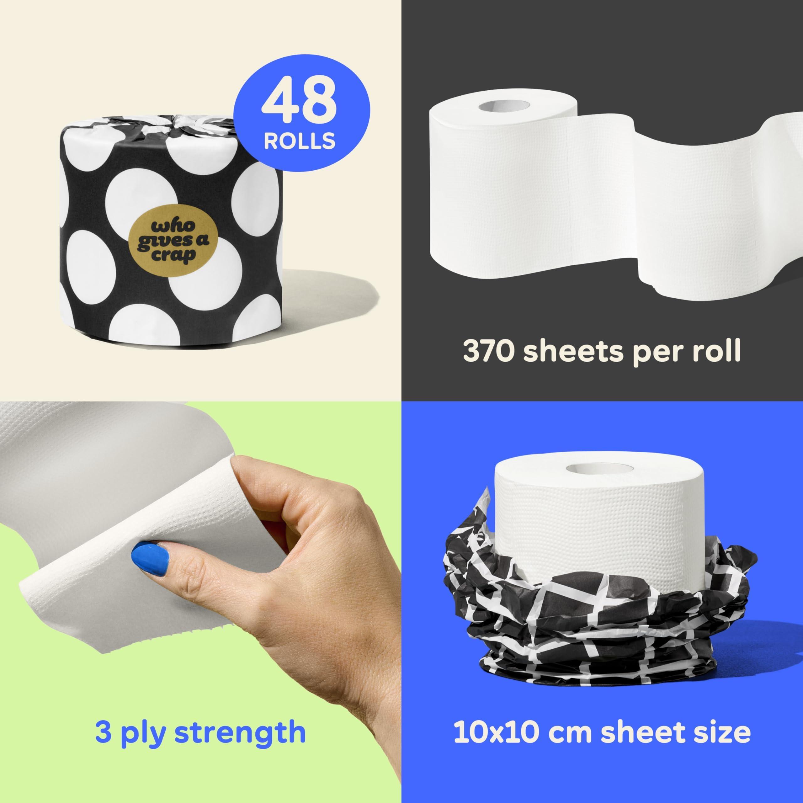 Who Gives A Crap Who Gives A Crap Premium Bamboo, Twice as Long, Toilet Roll, Box of 24 (3-Ply, 370 Sheets) Luxuriously Soft, Strong, Sustainable, Biodegradable & Plastic-Free