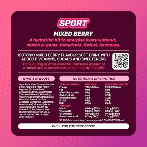 Boost Boost Sports Drinks Mixed Berry 12 Isotonic Drink with Vitamin B12 and B6 Electrolyte Drink Maximum Hydration Drinks Low Calorie Vegan Adult Soft Drinks Multipacks 12x500ml