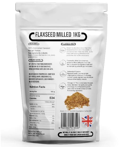 Dhillons Flour Mill Flaxseed milled | Milled Flaxseed increases absorption of nutrients by the body | Great in shakes and for baking | UK Milled | GMO Free | Clean ingredients
