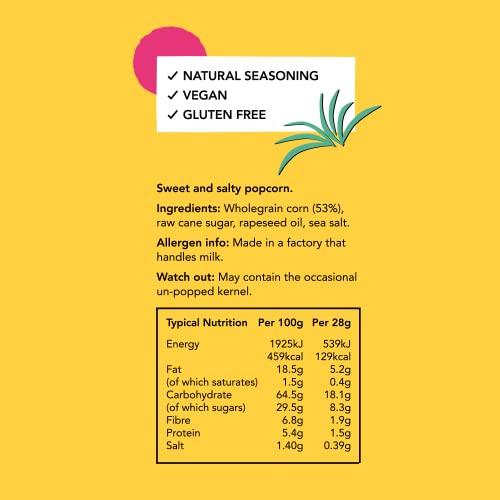 PROPER PROPERCORN Sweet & Salty Popcorn, 90g x 8, Sharing Bags, Natural Sea Salt and Demerara Sugar Seasoning, Vegetarian & Gluten-Free, 135 kcal per portion