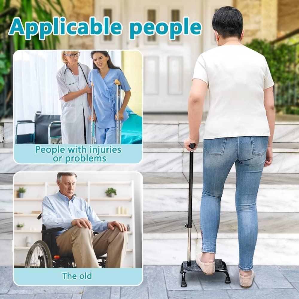 NEPPT Stair Climbing Cane Half Step Stair Walker Aid Devices Stairway Lift for Elderly Seniors Assist Helper Adjustable 4 Pronged Quad Base Balance Stability Walking Sticks