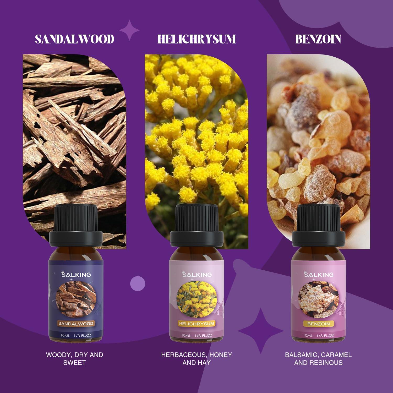 SALKING SALKING Sleep Essential Oils Set, Pure and Natural EssentialOils, Diffuser Oil Gift Set for Candle Making Scents 6 x 10 ML - Lavender, Vetiver, Sandalwood, Valerian, Helichrysum, Benzoin