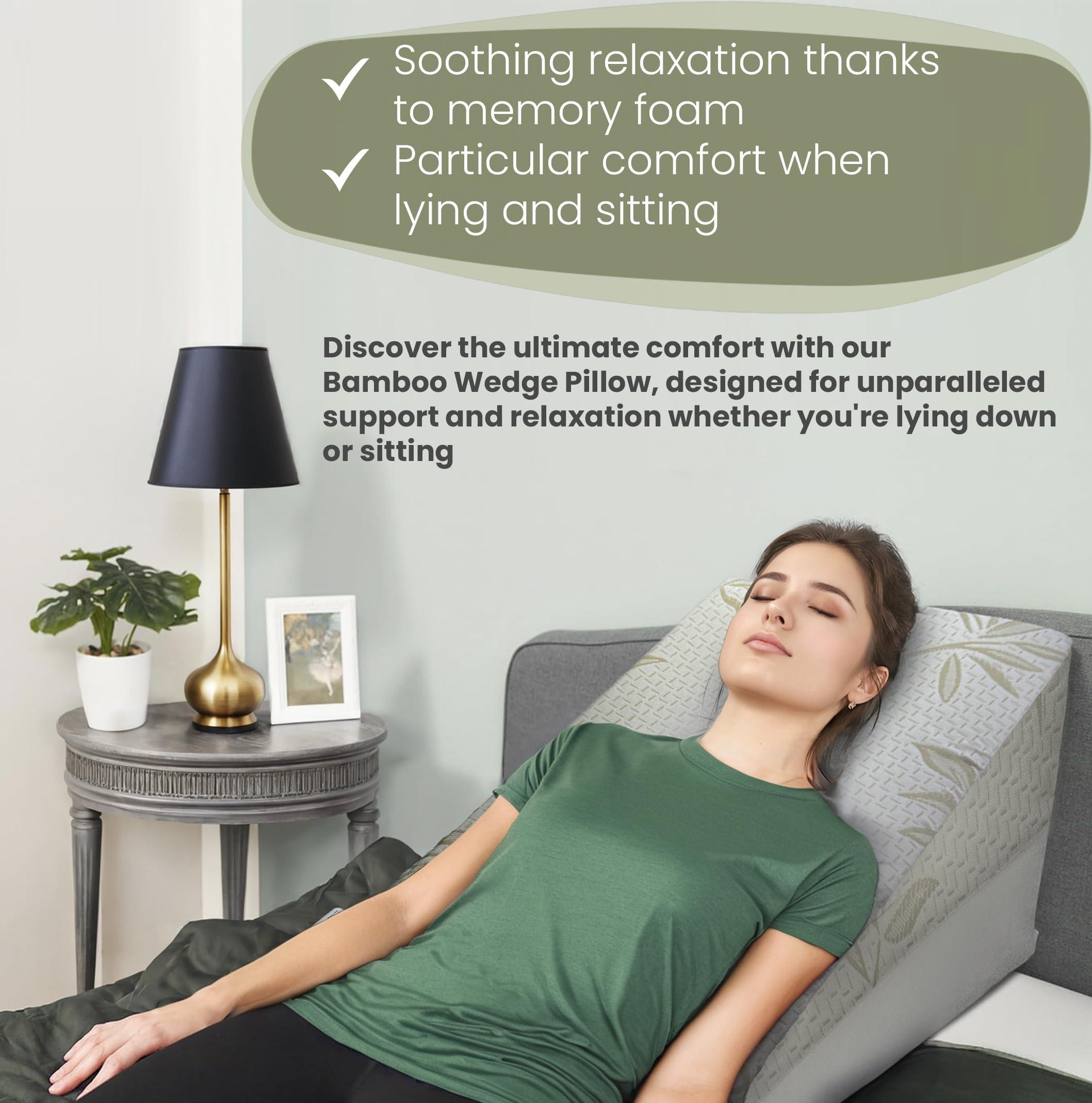 iSTYLE MODE BETTER HOME CHOICE Bamboo Orthopaedic Bed Wedge Pillow Foam Inside | For GERD, Acid Reflux, Reduce Back and Neck Pain, Snoring, and Breathing Problems | Great For Sleeping, Reading, Rest Elevation, Washable Cover