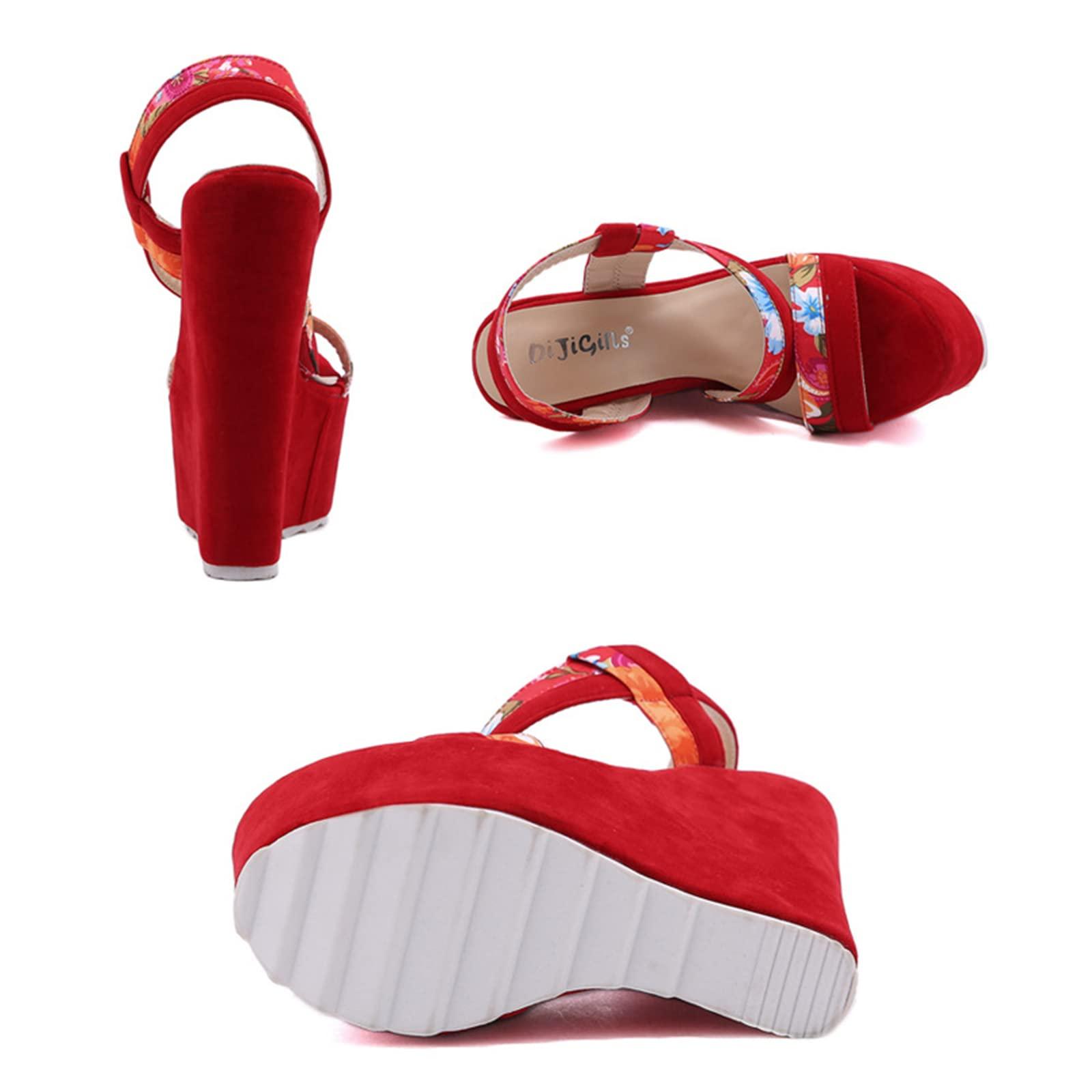 woileRQ woileRQ Women's Red Platform Wedges Sandals,Summer Peep-toe High Heels,Wedding Party Dress Heeled Sandals,Red,40