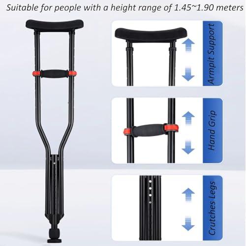 FreshCart Basics Aluminum Foldable Underarm Crutches, with Hand Grips & Rubber Tips Walking Aid, Folding Portable Walking Crutches