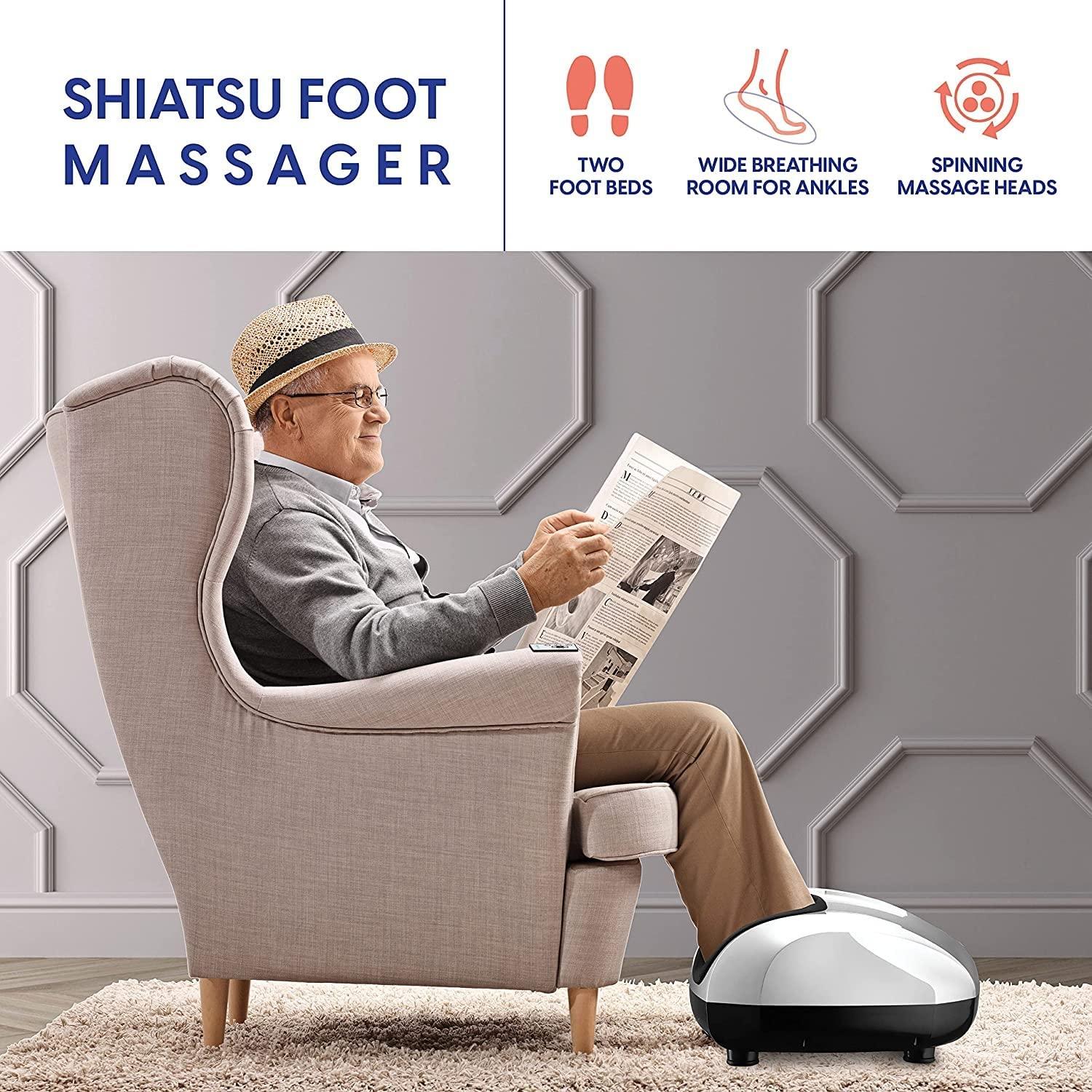 BYOUQ Foot Massager Machine - Deep Kneading Shiatsu Feet Massager for Neuropathy Pain Relief, and Improved Circulation - Soothing Heat Therapy for Plantar Fasciitis Muscle Relax